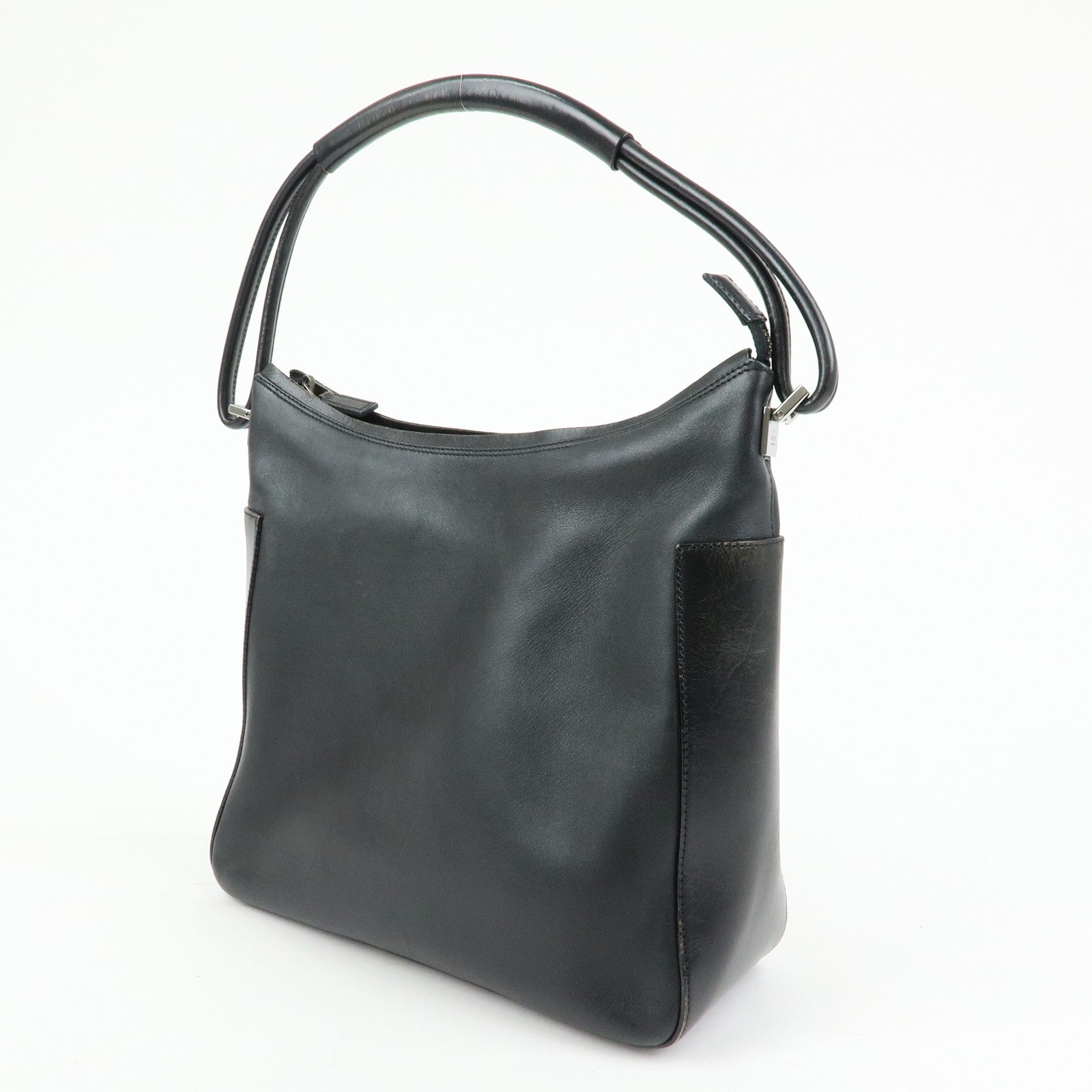GUCCI Logo Leather Shoulder Bag Hand Bag Black 001.3766