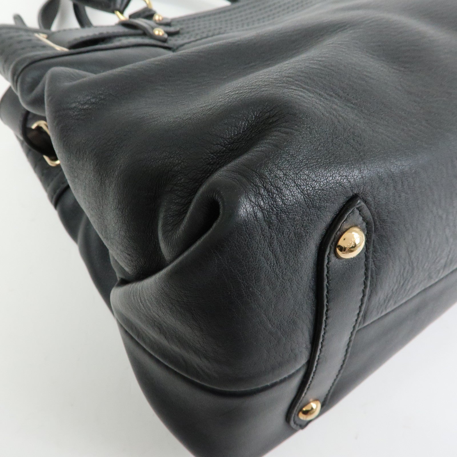 Ferragamo Gancini Leather Tote Bag Hand Bag Black