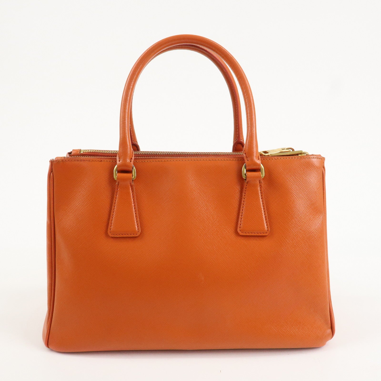 PRADA Triangle Logo Leather 2Way Hand Bag Orange 1BA863 Used