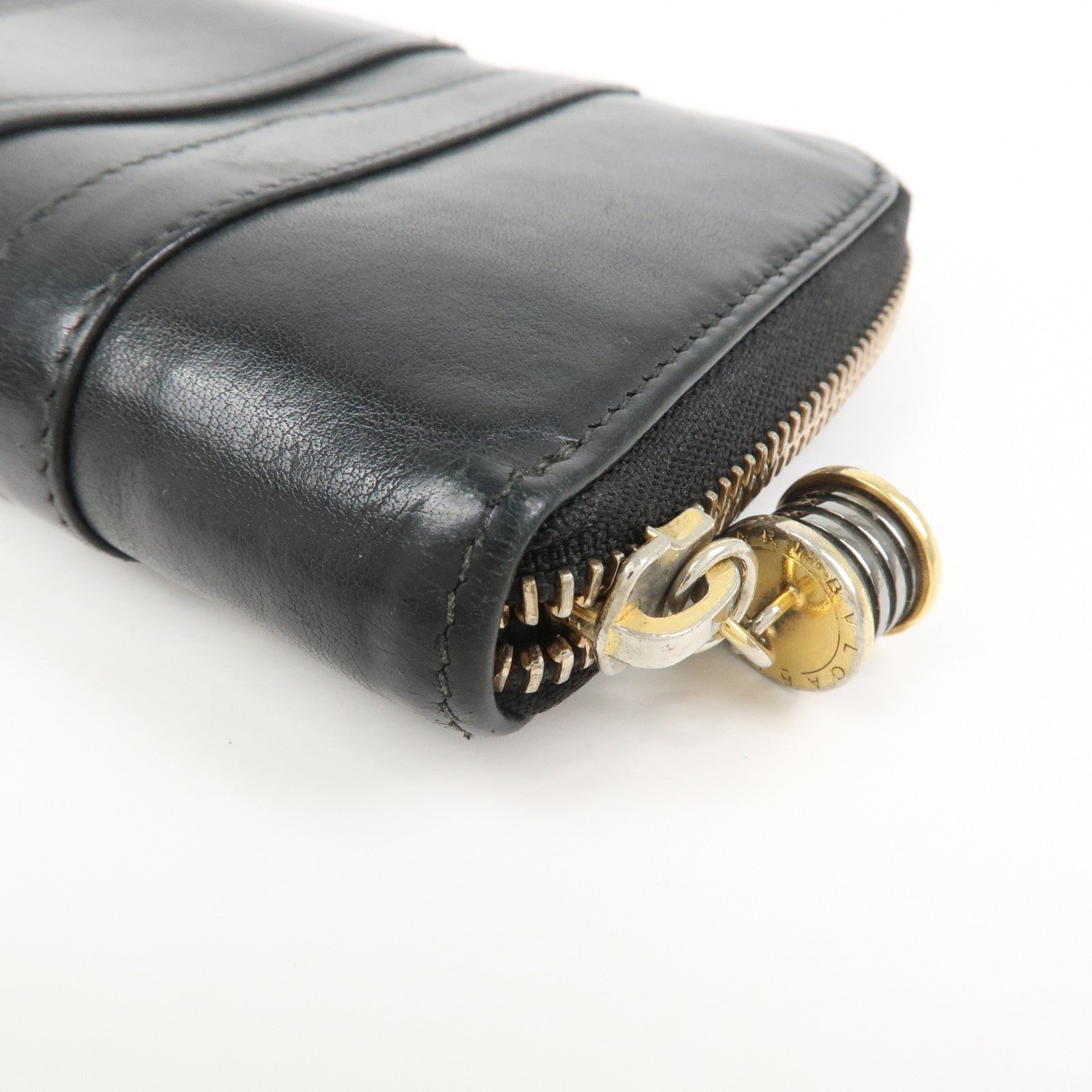 BVLGARI B-zero 1 Leather Zip Around Bi-fold Long Wallet Black