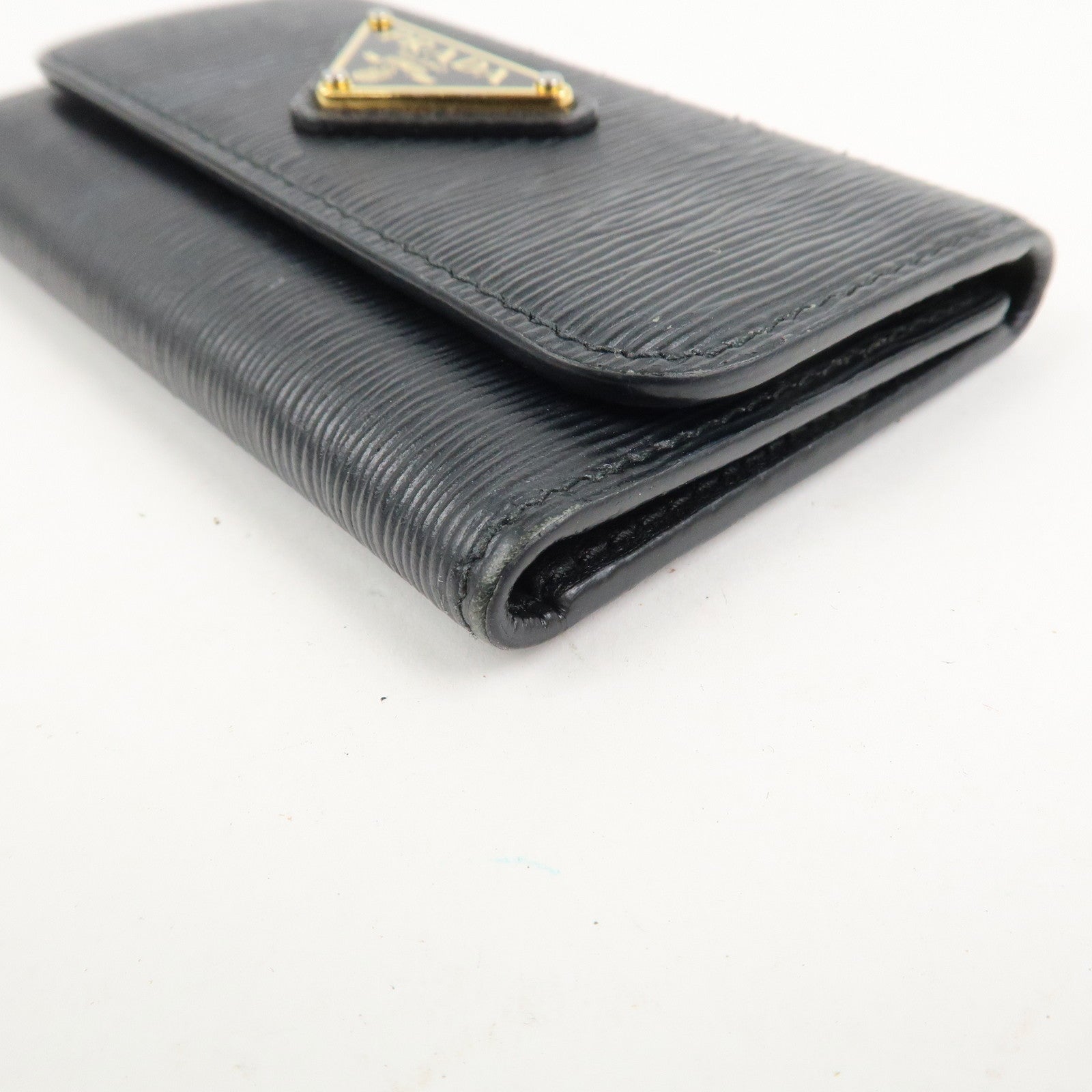 PRADA Triangle Logo Leather 6 Rings Key Case Black 1PG222
