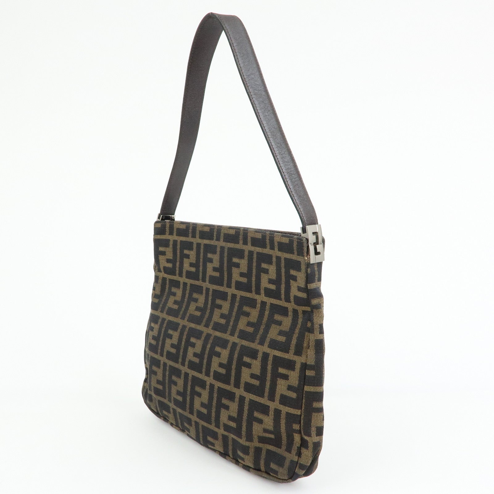 FENDI Zucca Canvas Leather Shoulder Bag Brown