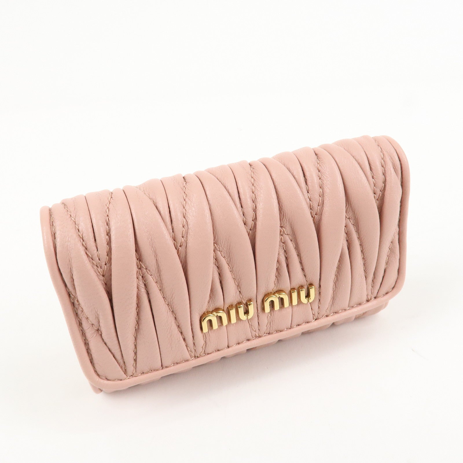MIU MIU Matelasse Leather Key Case 6 Key Rings Pink 5PG222 Used