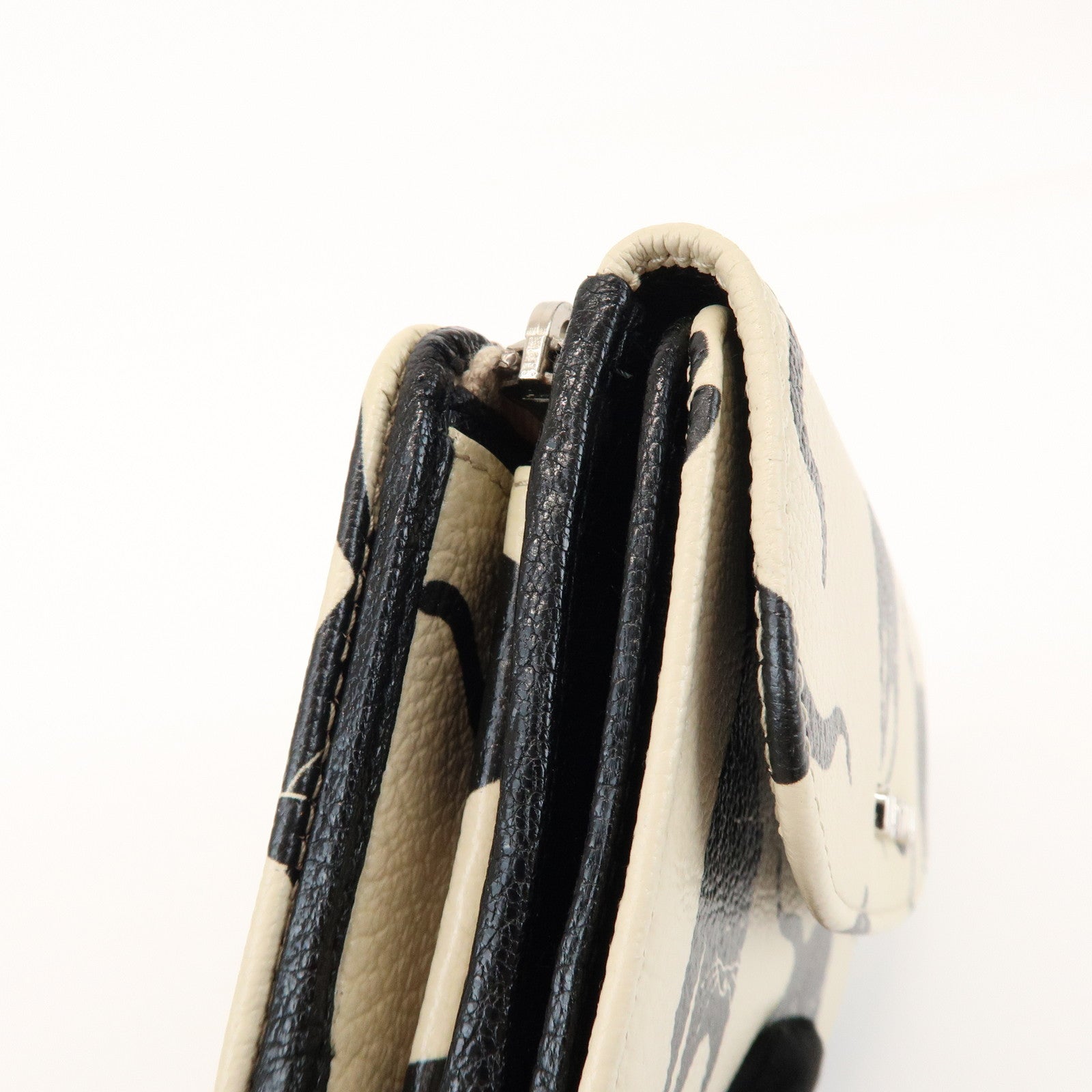 MIU MIU Leather Bi-fold Compact Wallet Black Cat Ivory 5ML225