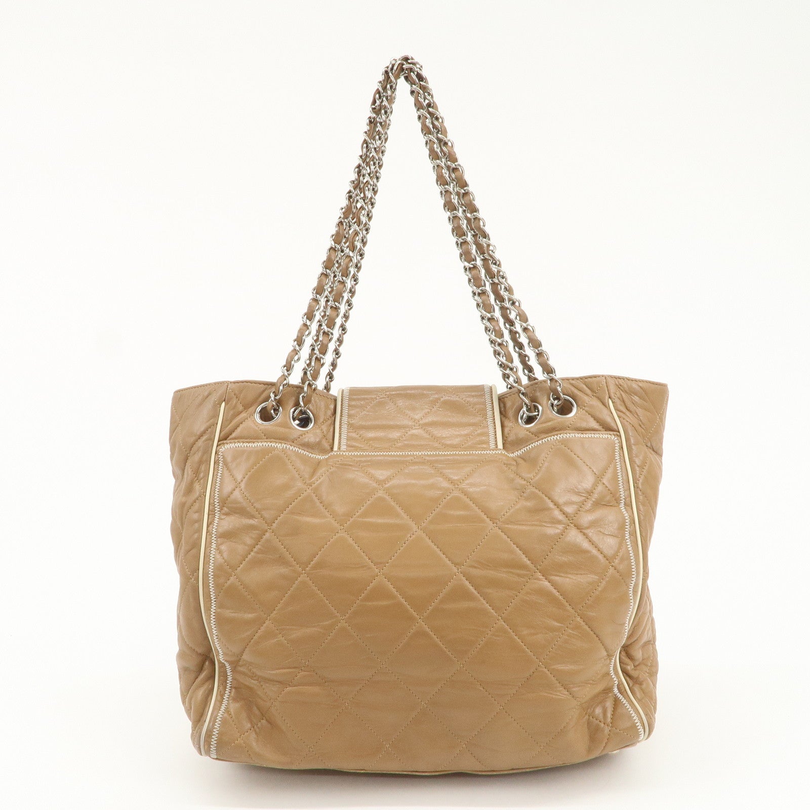 CHANEL East West Chain Shoulder Bag Hand Bag Tote Bag Brown