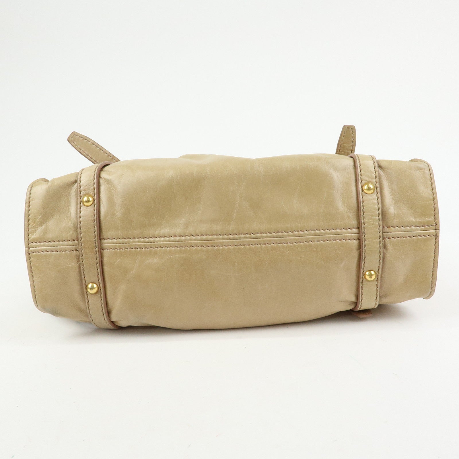 MIU MIU Logo Side Ribbon Leather Shoulder Bag Tote Bag Beige