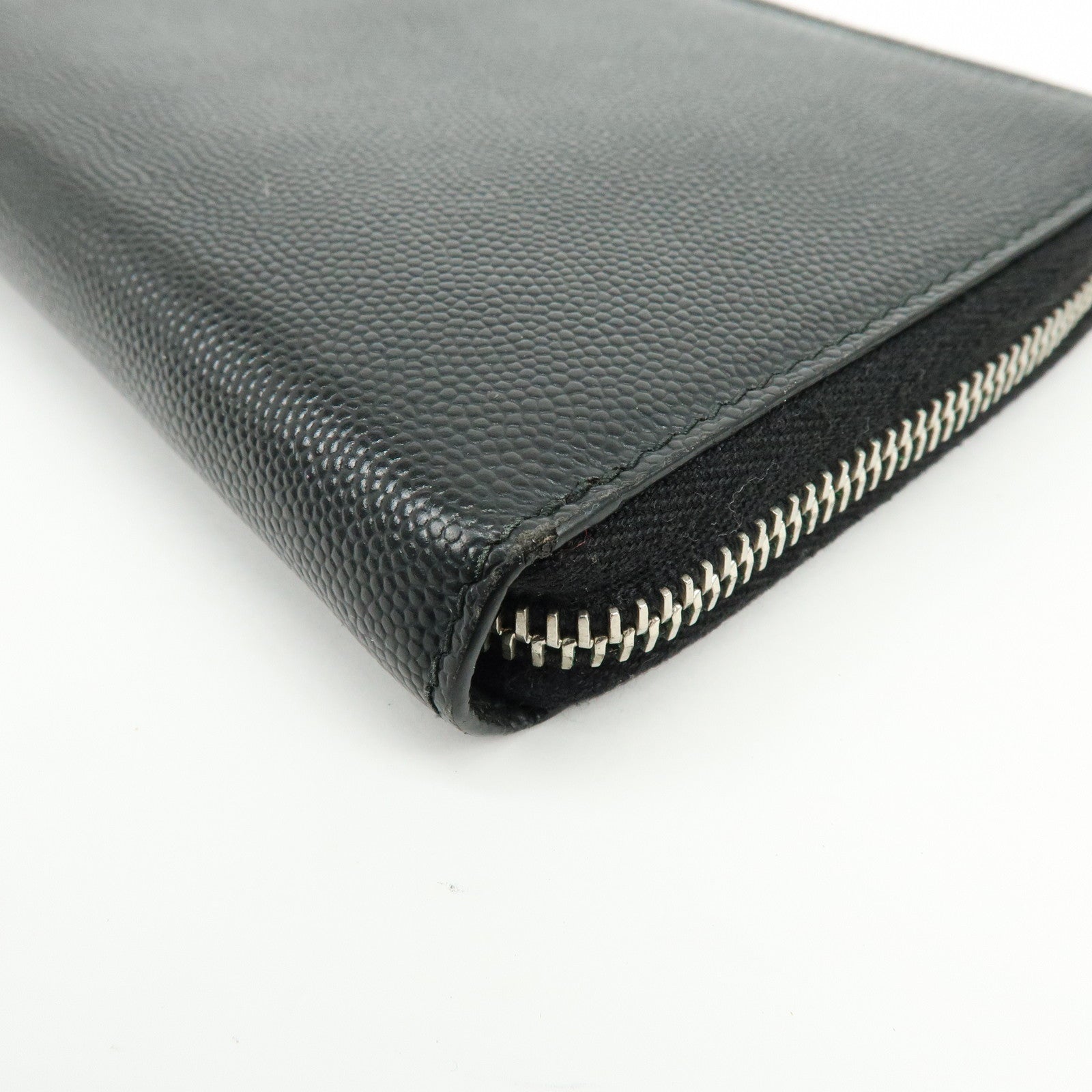 SAINT LAURENT PARIS Leather Round Zippy Long Wallet Black