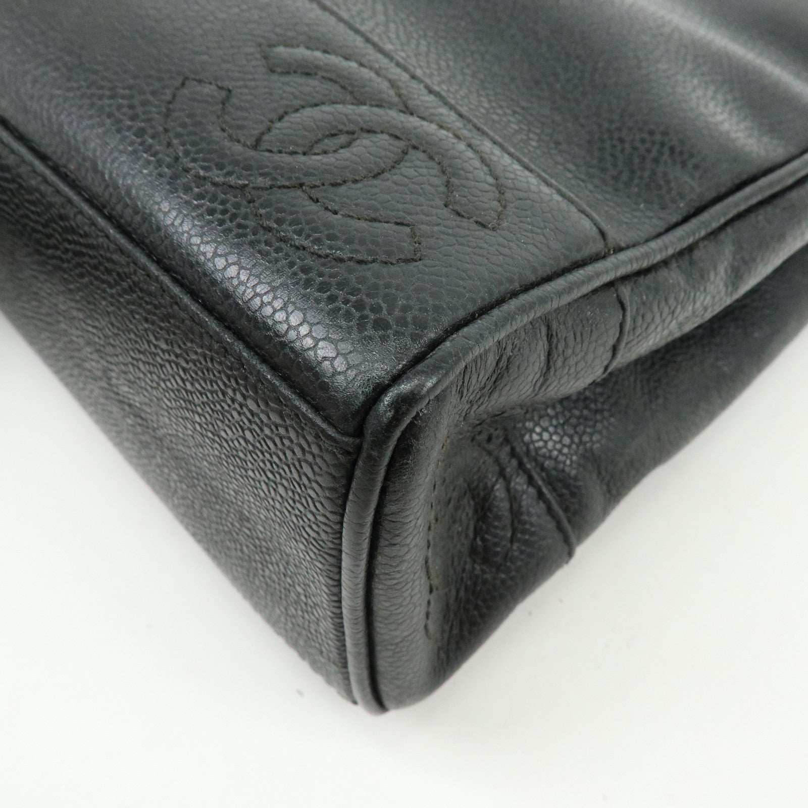 CHANEL Triple COCO Mark Caviarskin Chain Shoulder Bag Black