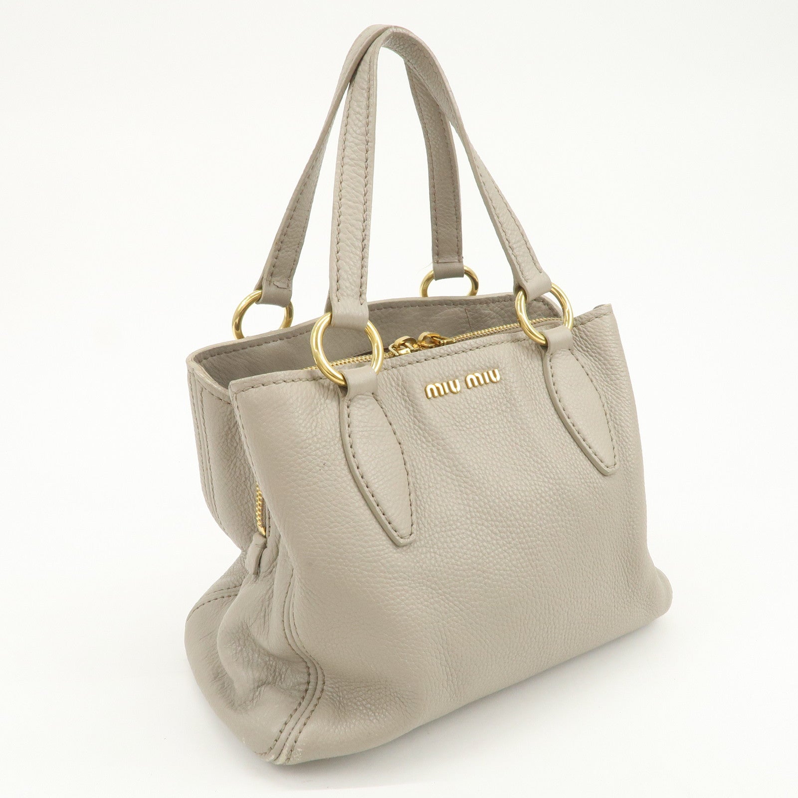 MIU MIU Vitello Caribu Leather 2Way Bag Hand Bag Greige RN0757