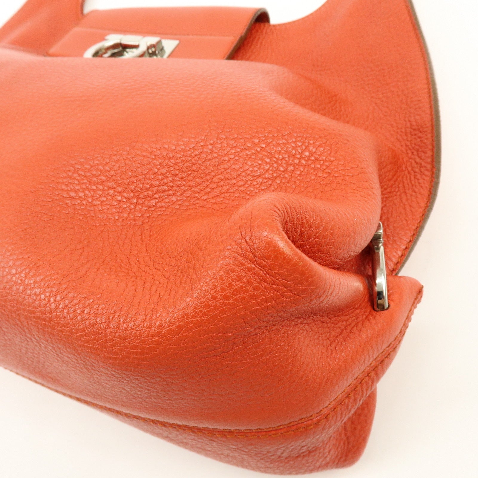 Ferragamo Gancini Leather Shoulder Bag Hand Bag Orange