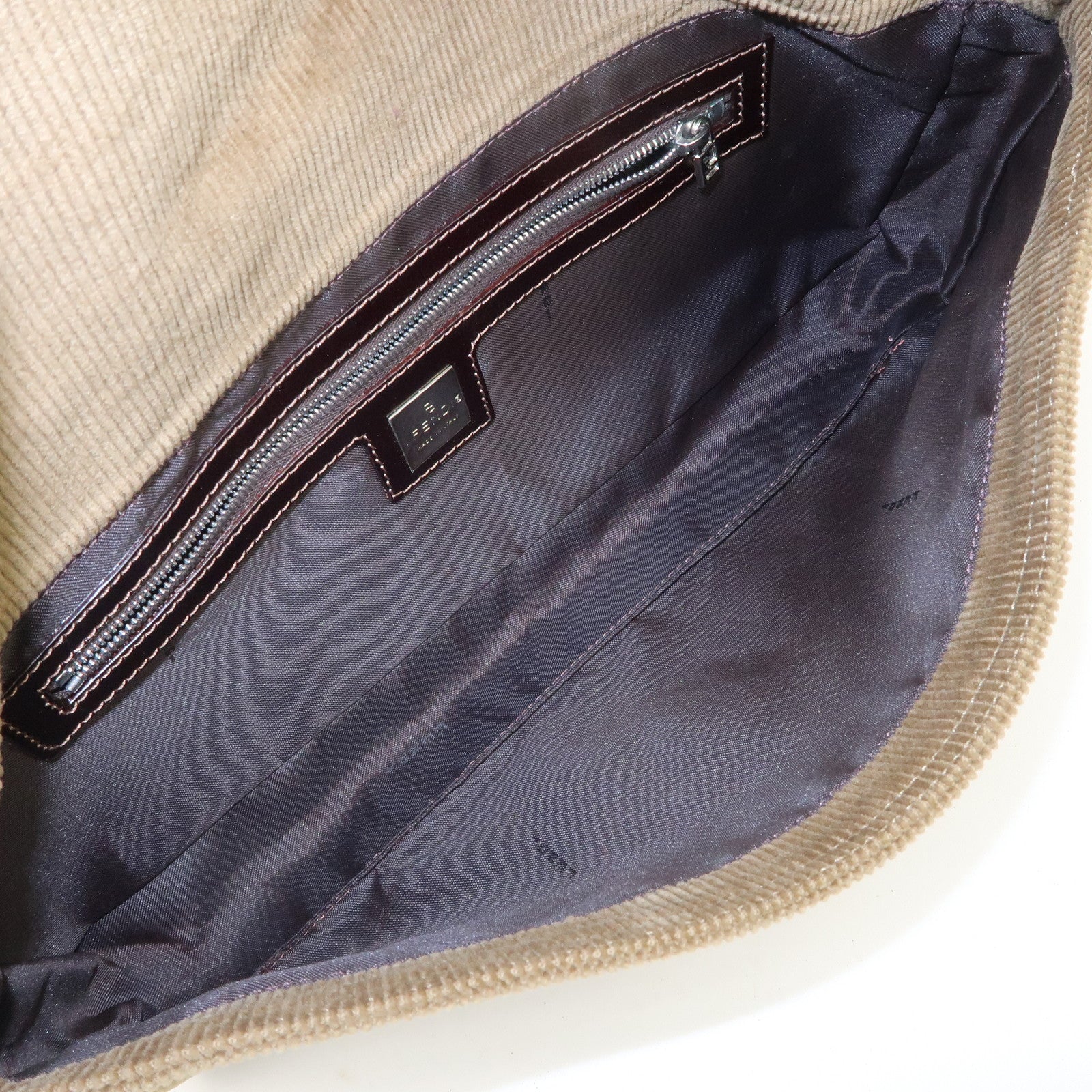 FENDI Logo Corduroy Shoulder Bag Hand Bag Caramel Used