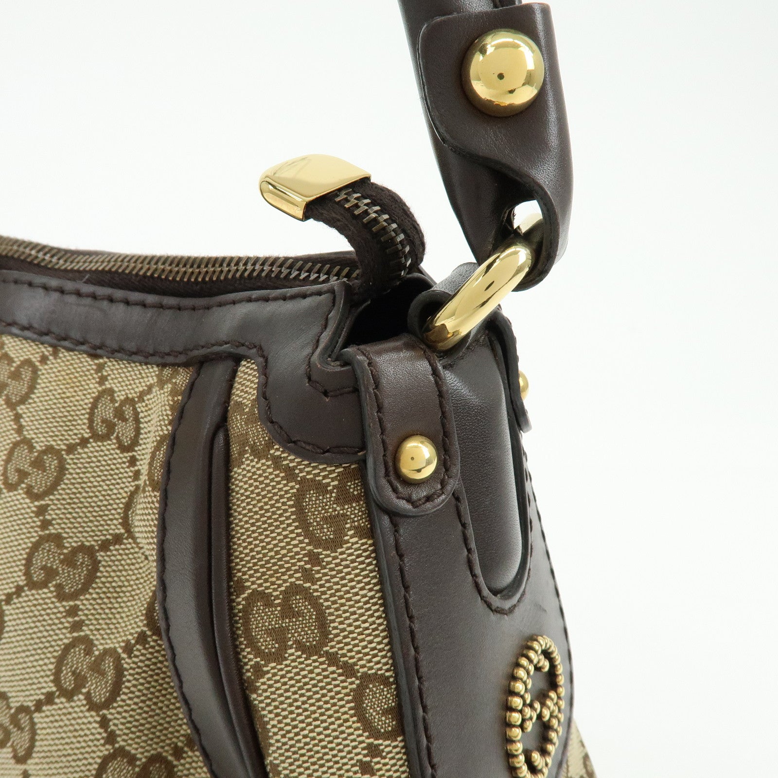 GUCCI Interlocking G Canvas Leather Shoulder Bag Beige 282298