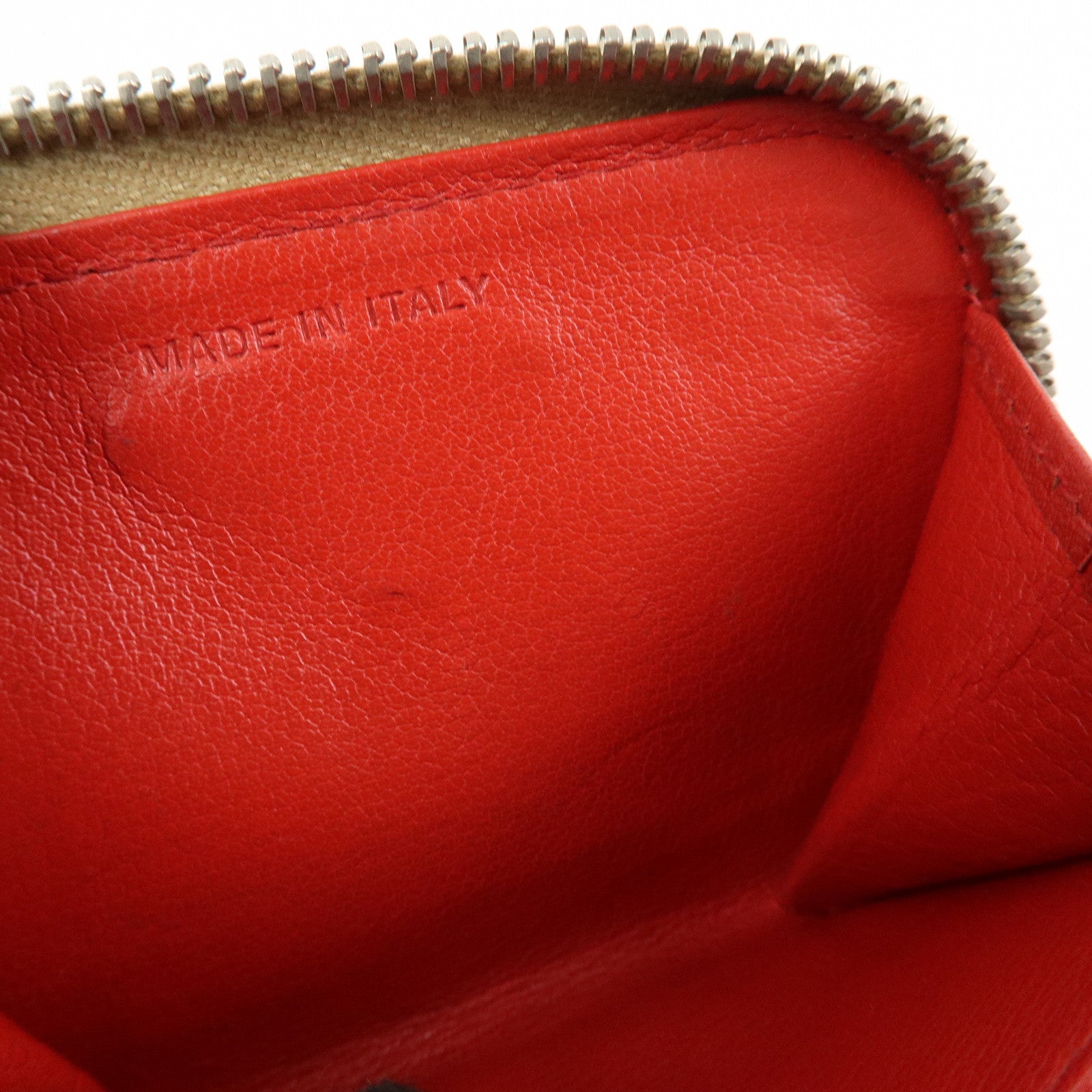 PRADA Triangle Logo Punched Leather Round Zippy Coin Case Red
