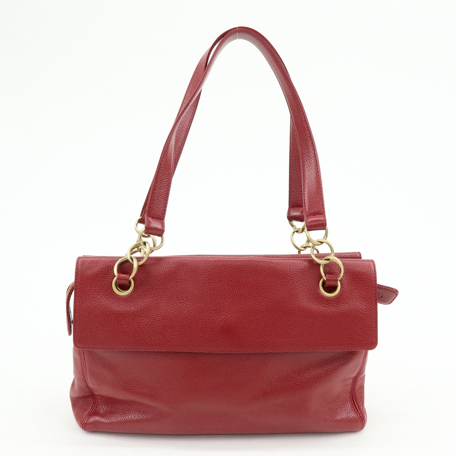 CHANEL Caviarskin Shoulder Bag Hand Bag Red