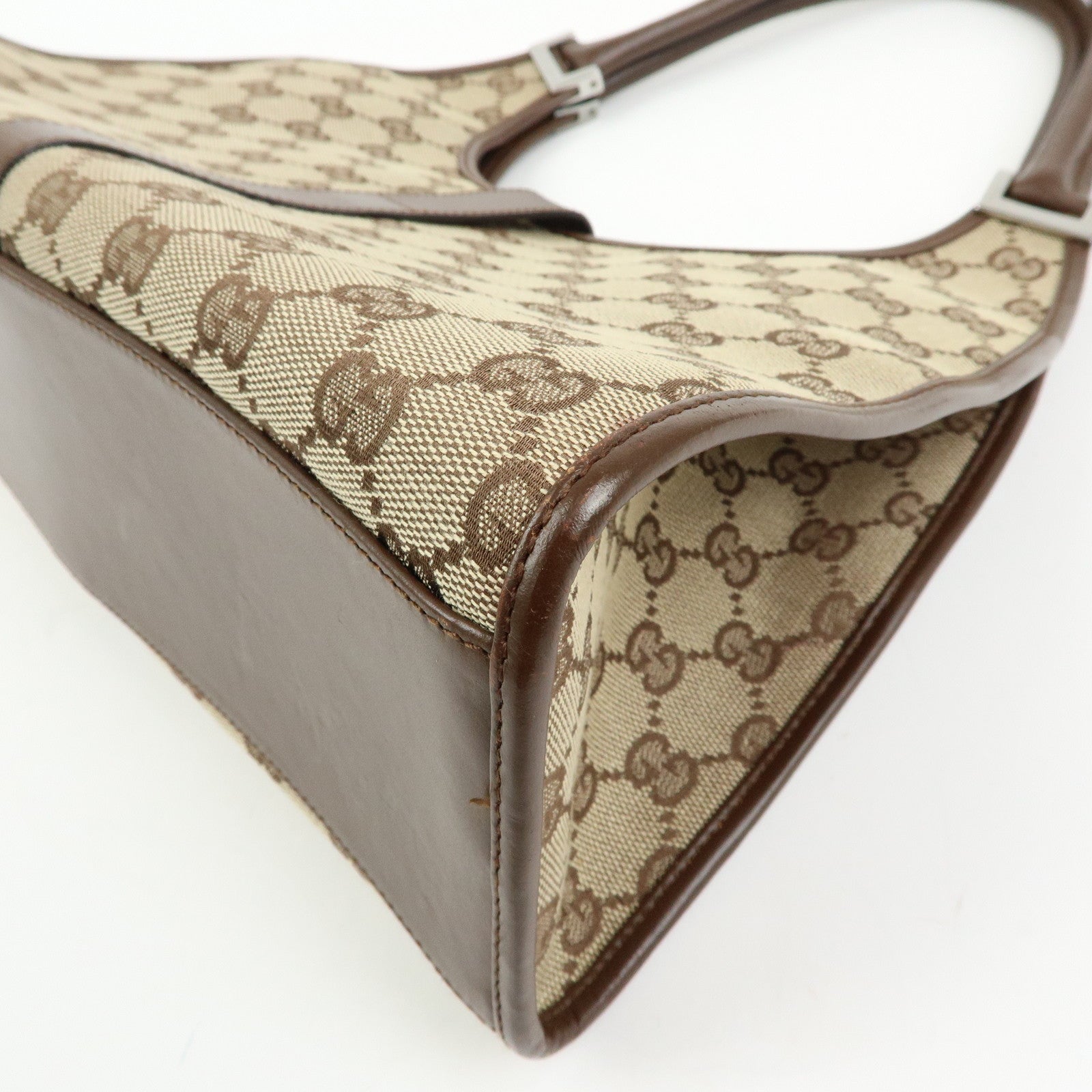 GUCCI Jackie GG Canvas Leather Shoulder Bag Beige Brown 01719