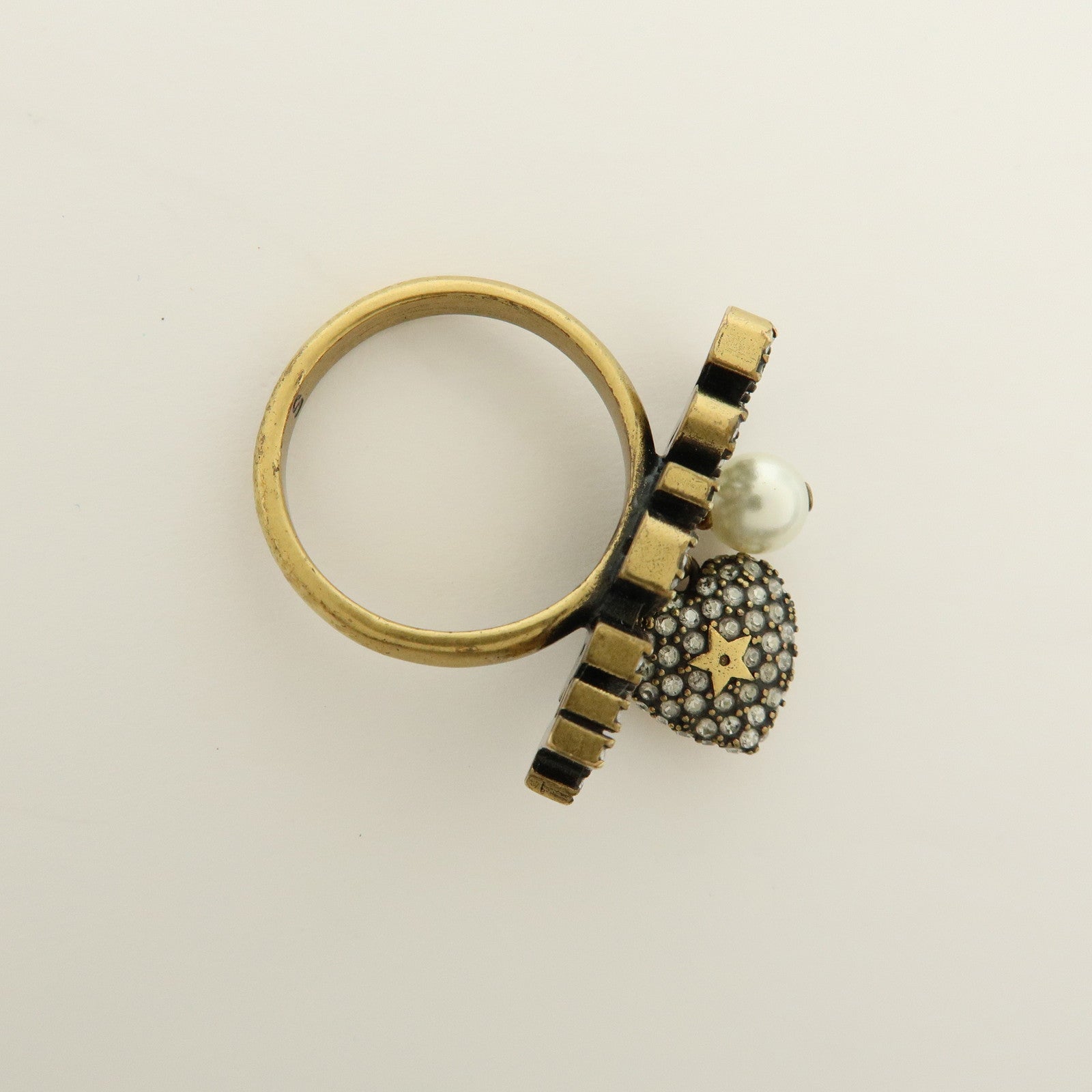 Christian Dior J'Adior Metal Rhinestone Ring Size S Gold