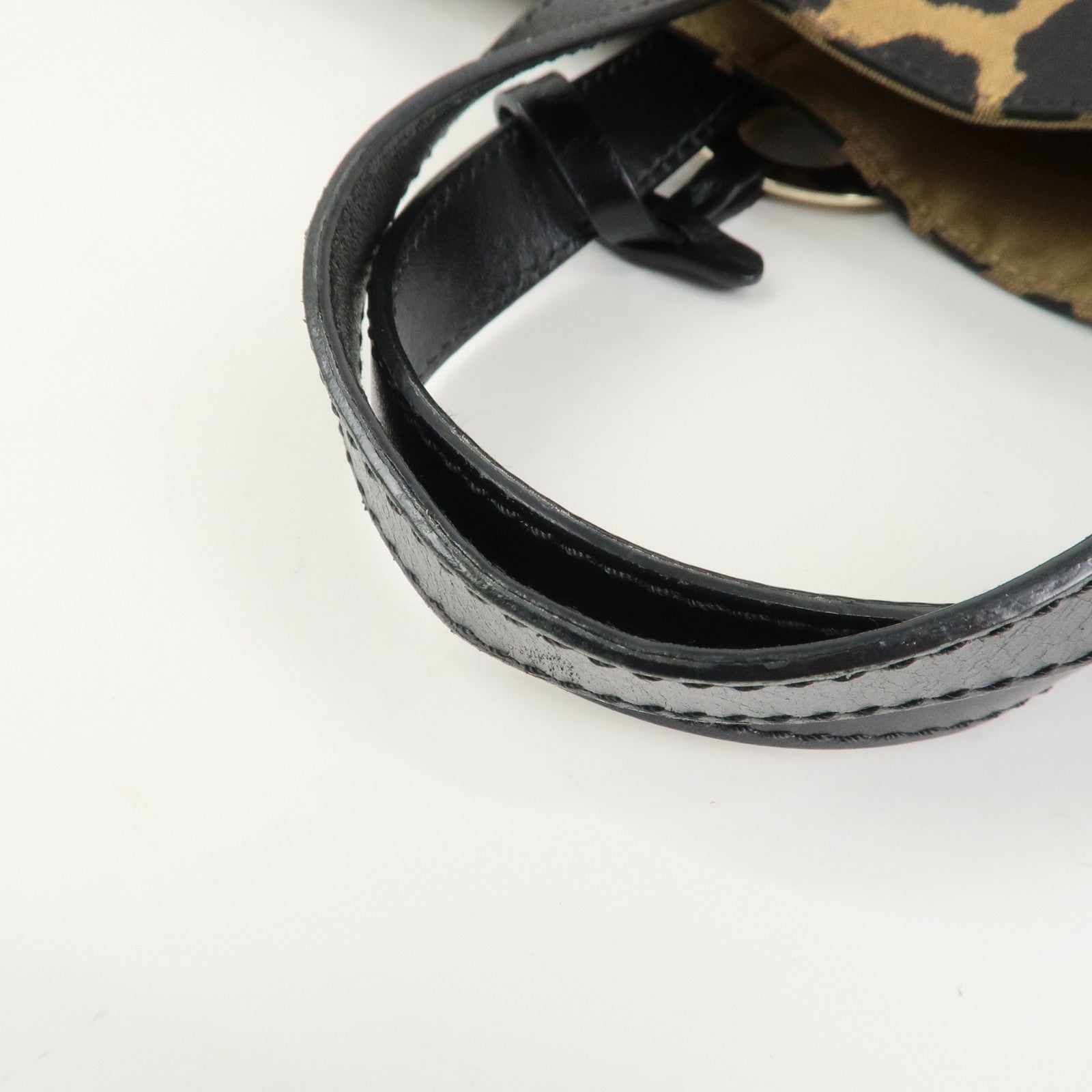 FENDI Leopard Canvas Leather Tote Bag Hand Bag Brown Black 8BH173