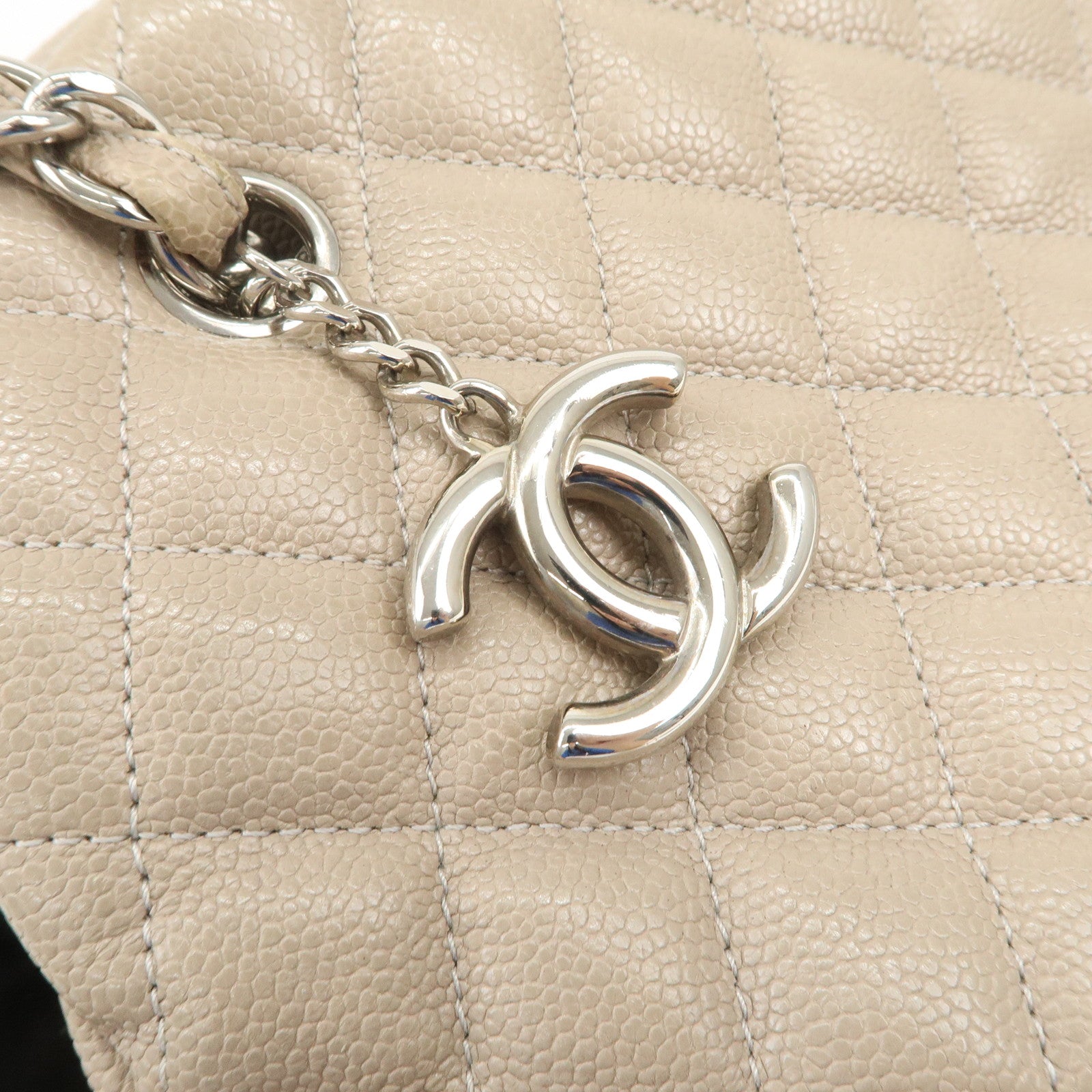 CHANEL Mademoiselle Caviarskin Shoulder Bag Hand Bag Greige Silver