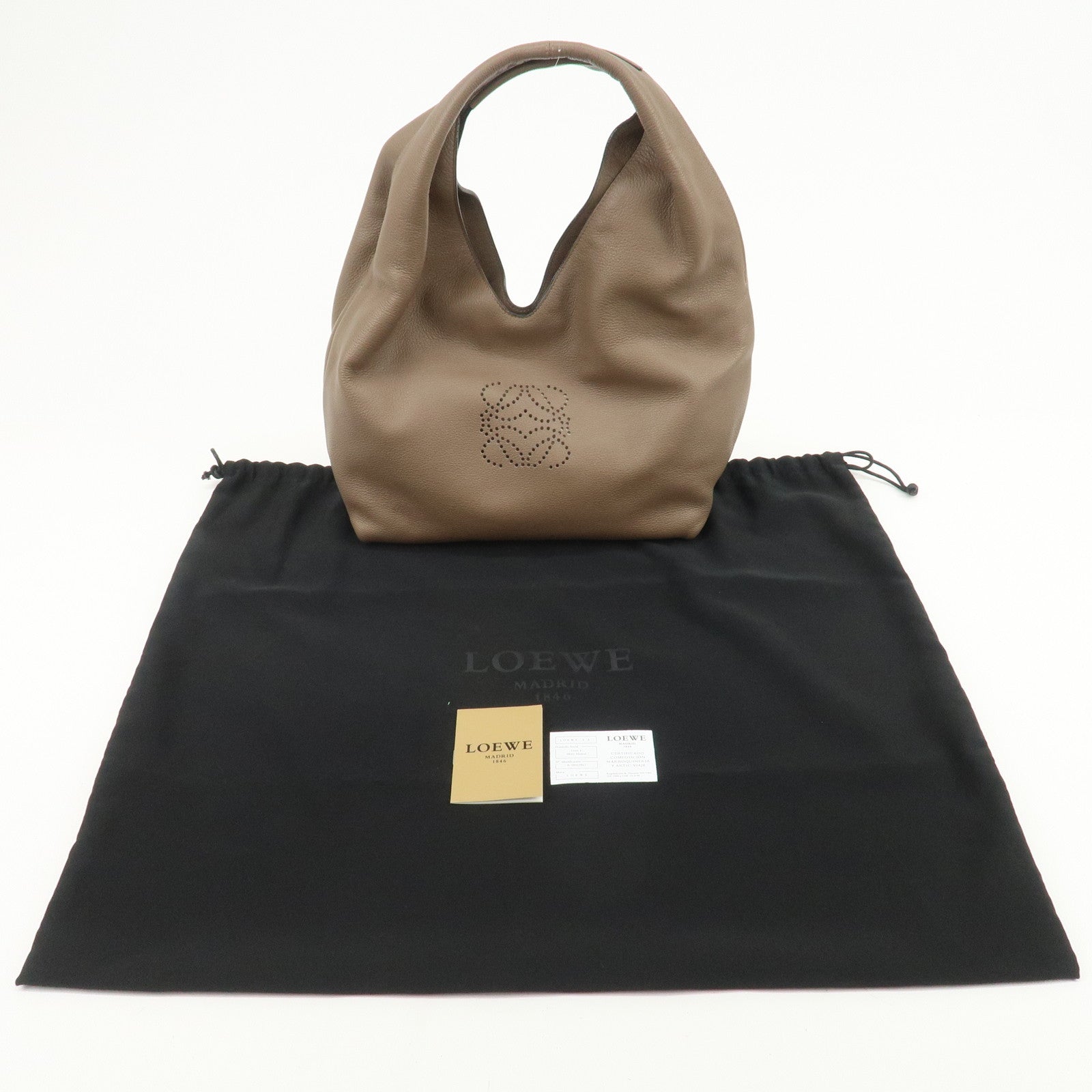 LOEWE Dunas Anagram Calfskin Shoulder Bag Hand Bag Brown