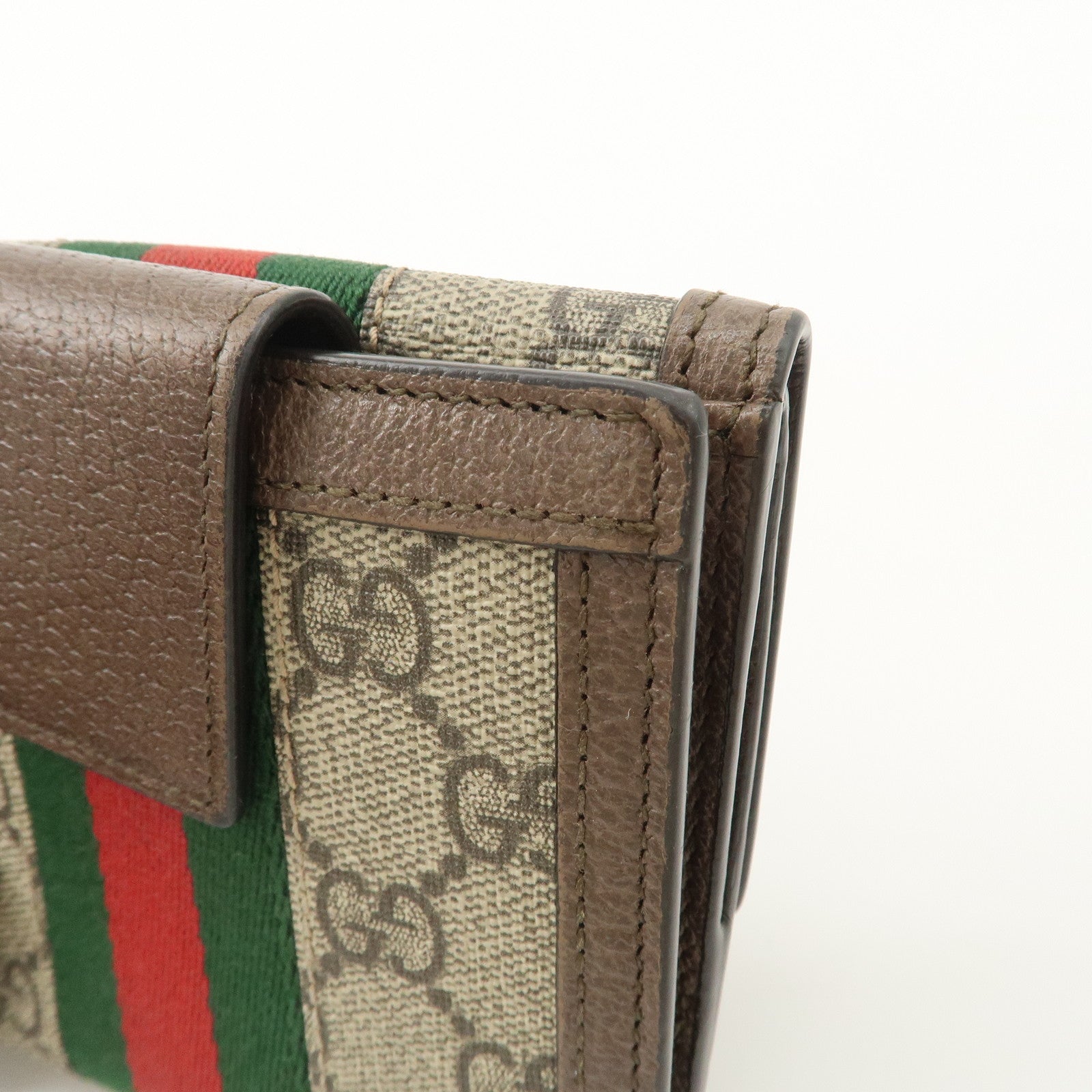 GUCCI Ophidia Sherry GG Supreme Wallet Beige Brown 523173 Used