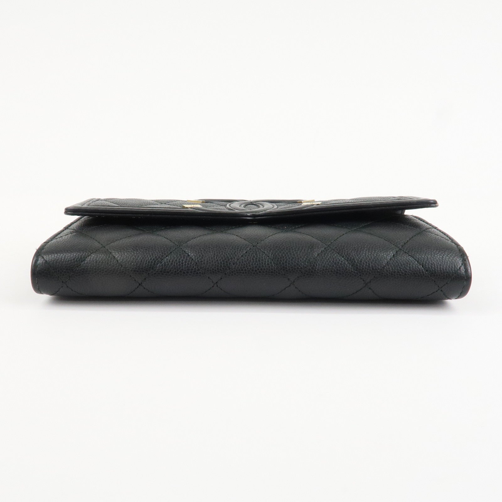 CHANEL Matelasse Caviar Skin CC Filigree Long Wallet Black A84448 Used
