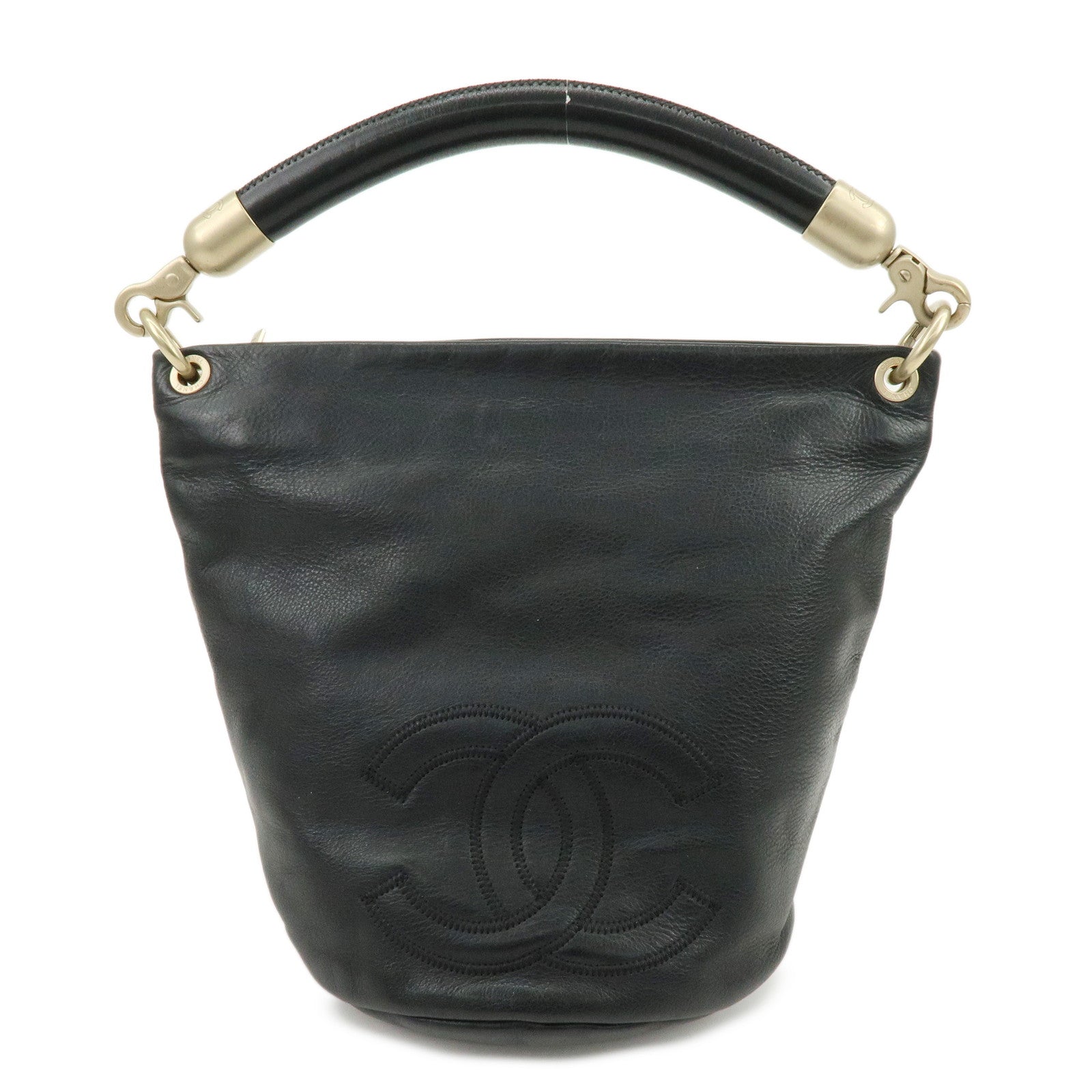CHANEL COCO Mark Calf Leather Hand Bag Shoulder Bag Black