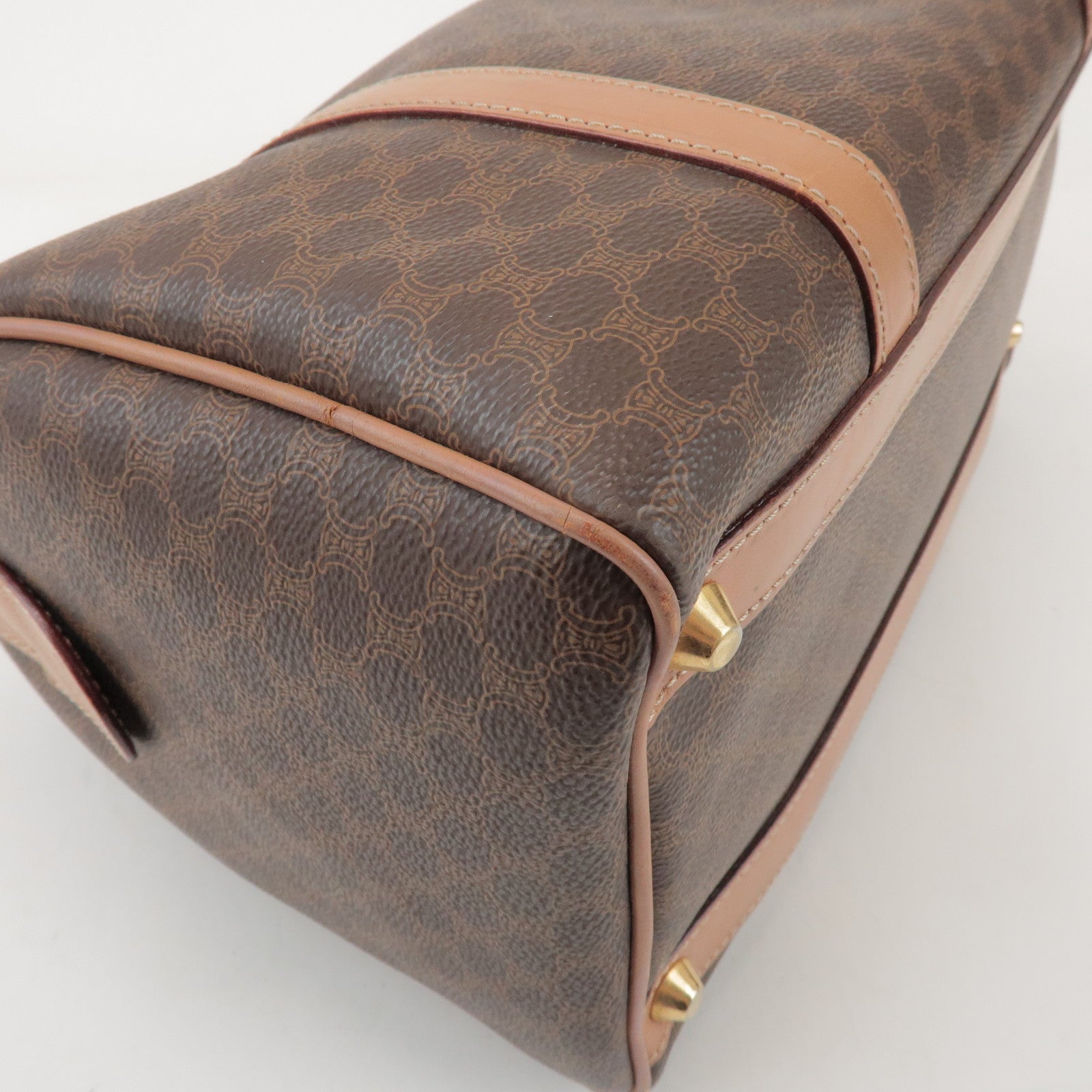 CELINE Macadam PVC Leather Boston Bag Hand Bag Brown
