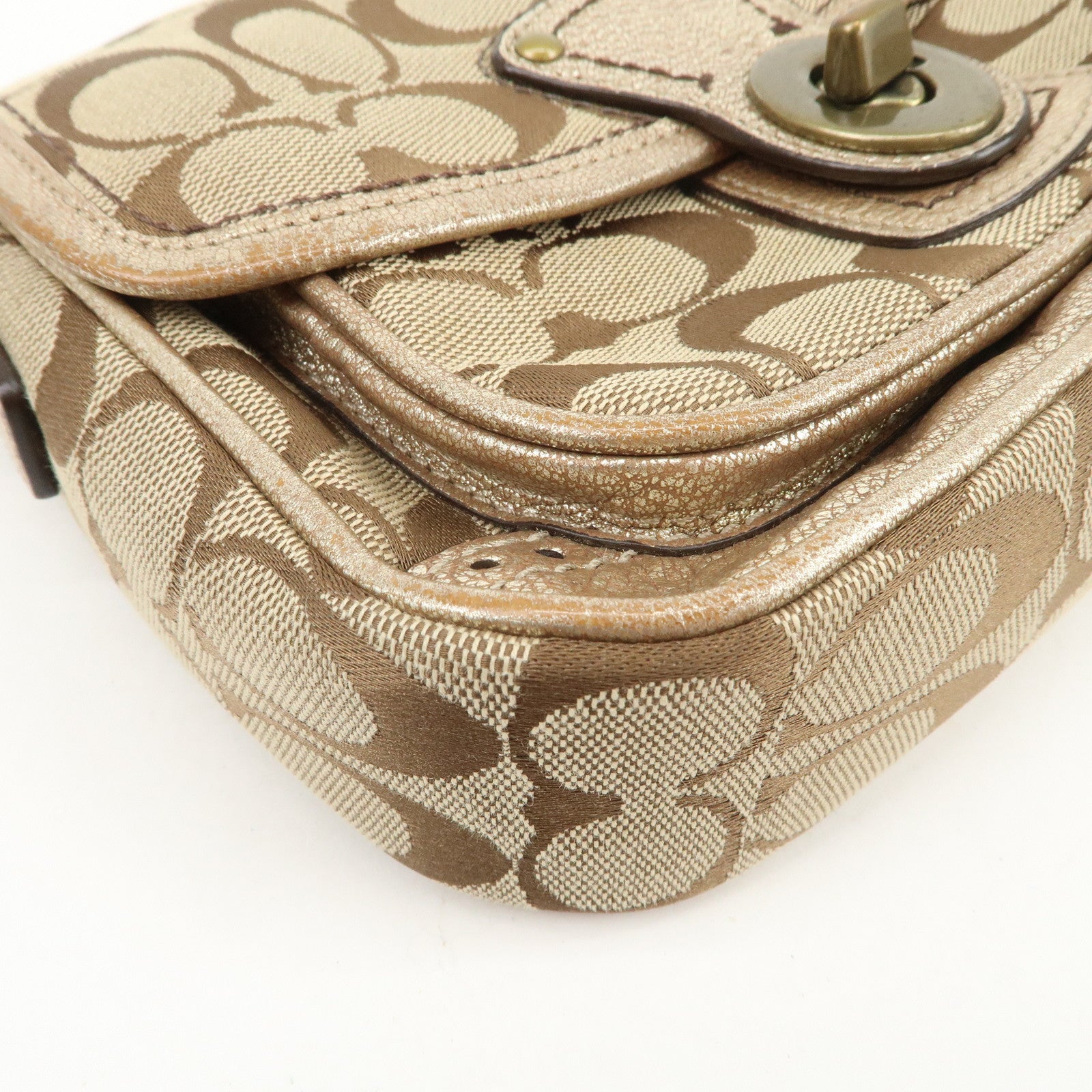 COACH Signature Set of 3 Shoulder Bag Hand Bag Beige Brown Gold