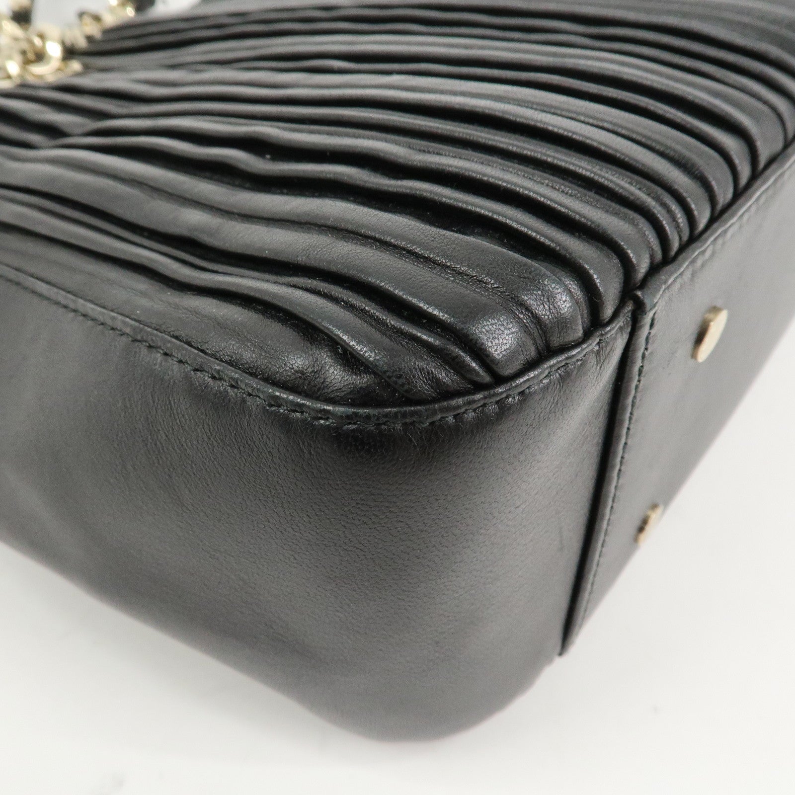 BVLGARI Monete Nappa Plisse Chain Shoulder Bag Tote Bag Black