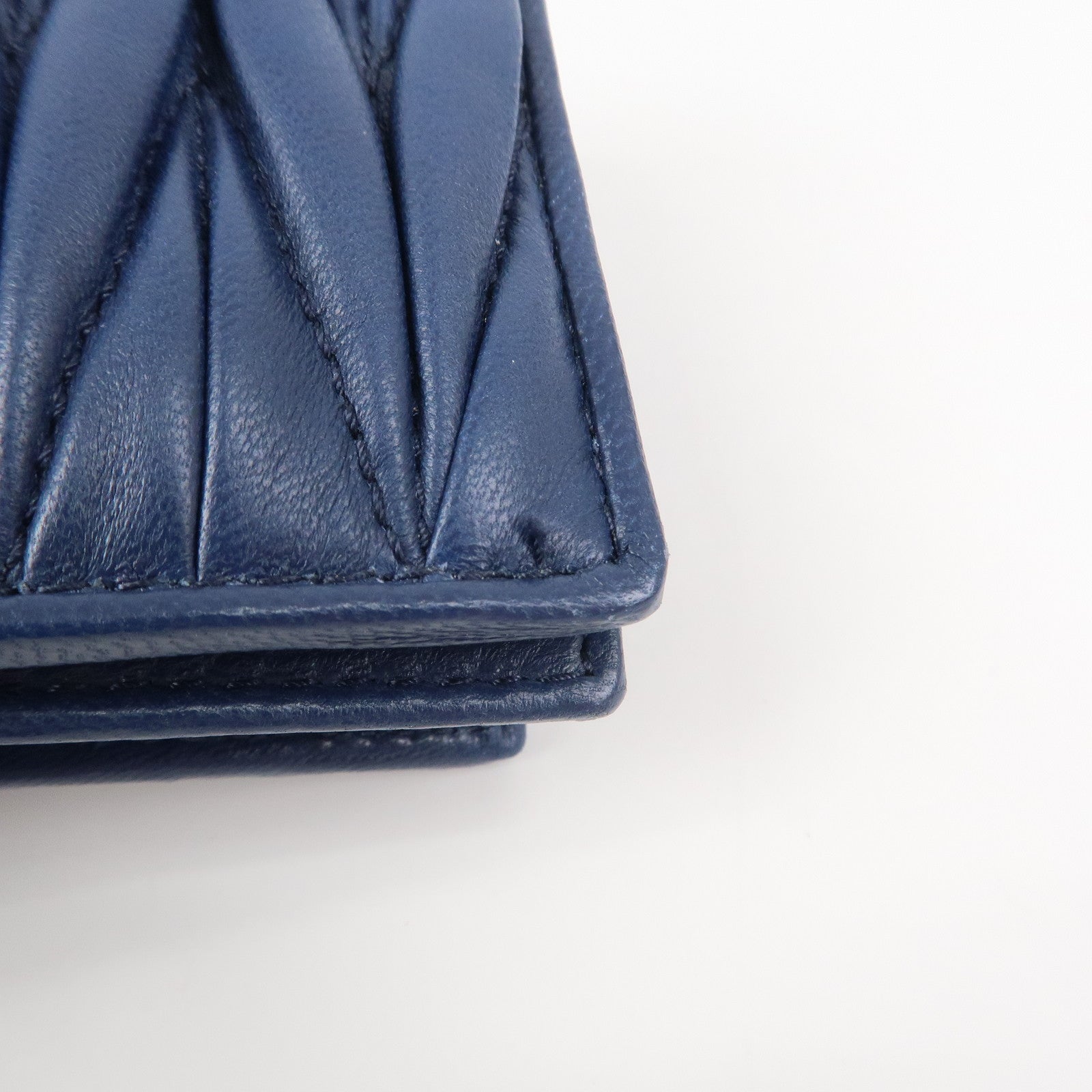 MIU MIU Matelasse Leather Keyring Card Case Card Holder Blue 5MC407