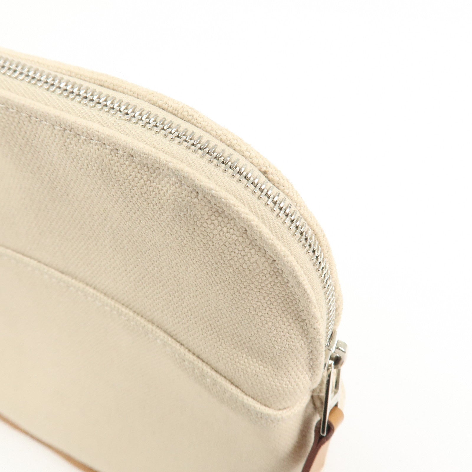 HERMES Bolide Mini Cotton Leather Pouch Natural