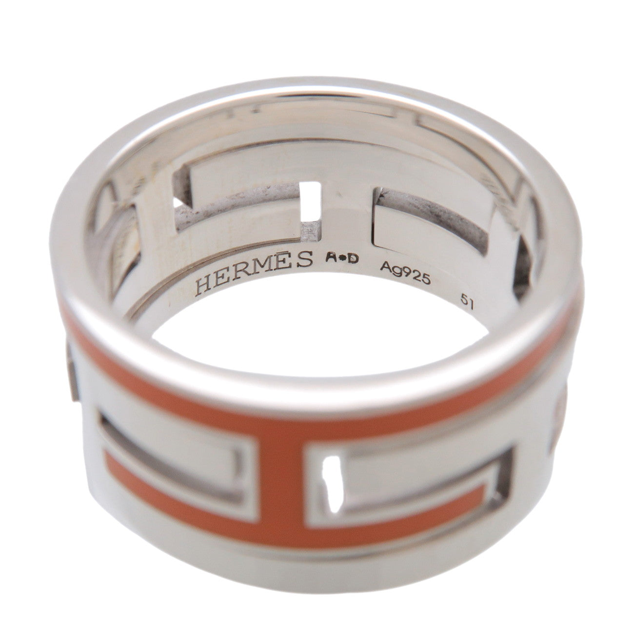HERMES Move Ash Enamel Ring SV925 Silver Orange #51 US5.5 EU51