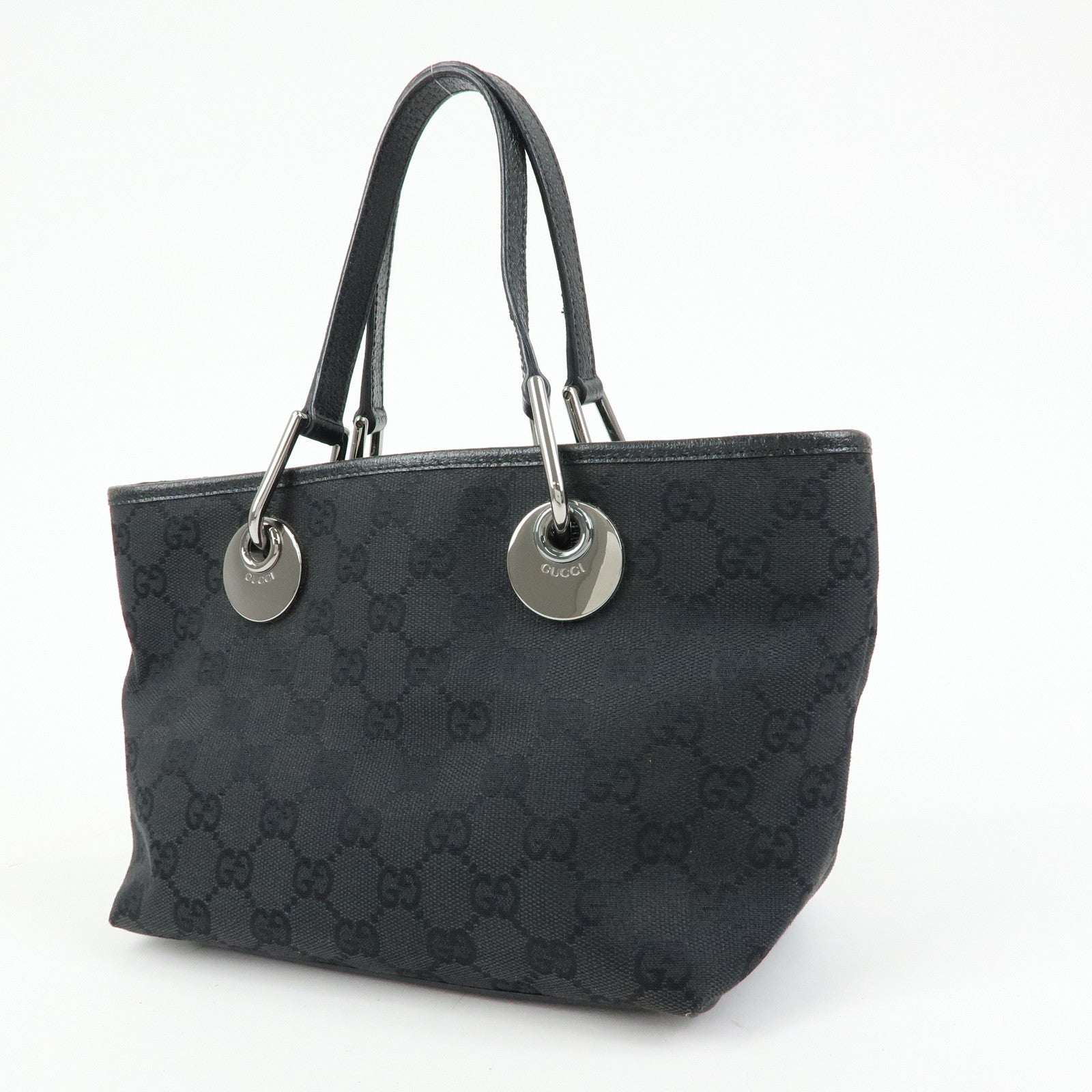 GUCCI GG Canvas Leather Mini Hand Bag Tote Bag Black 120844