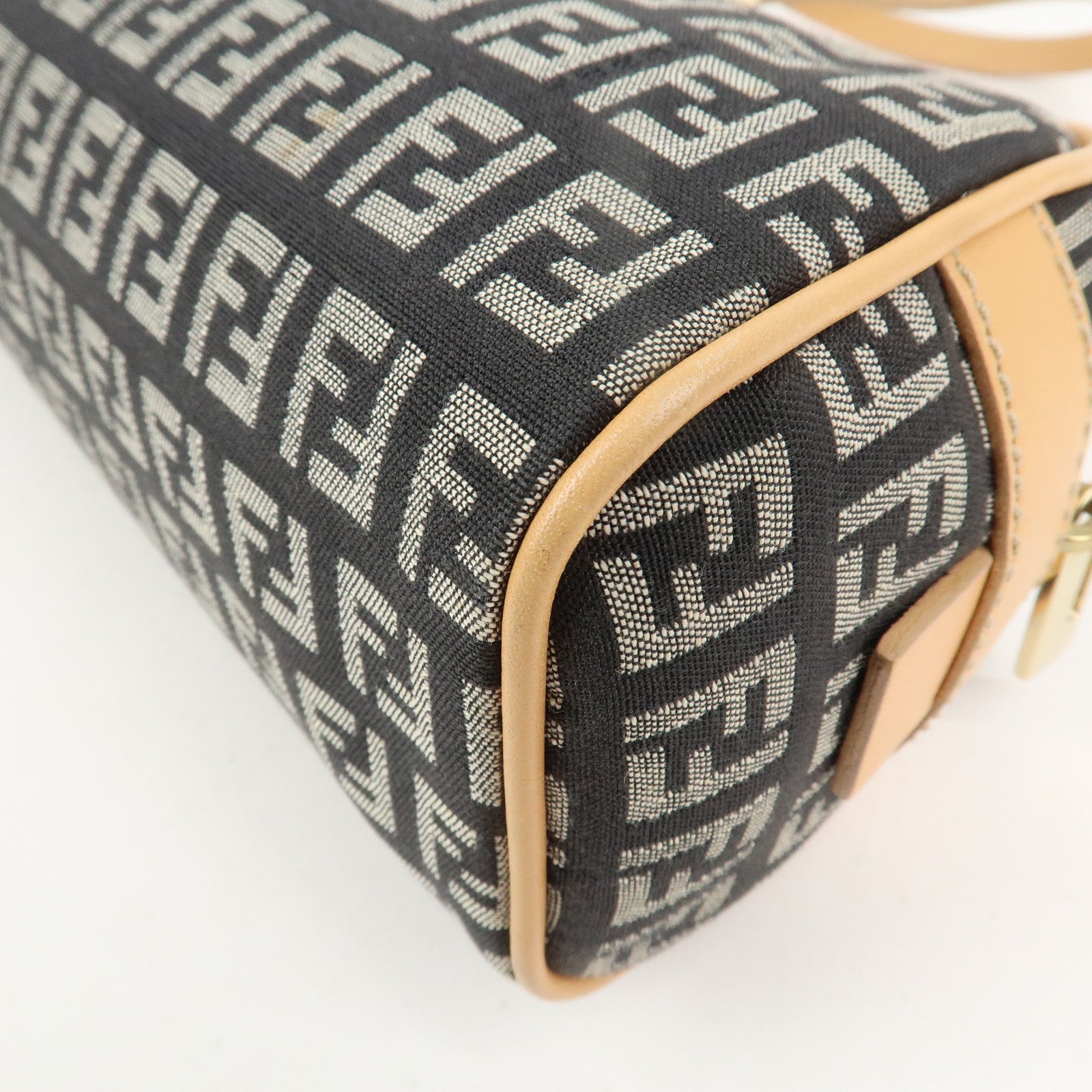 FENDI Zucchino Canvas Leather Mini Boston Bag Hand Bag Black 8BL007