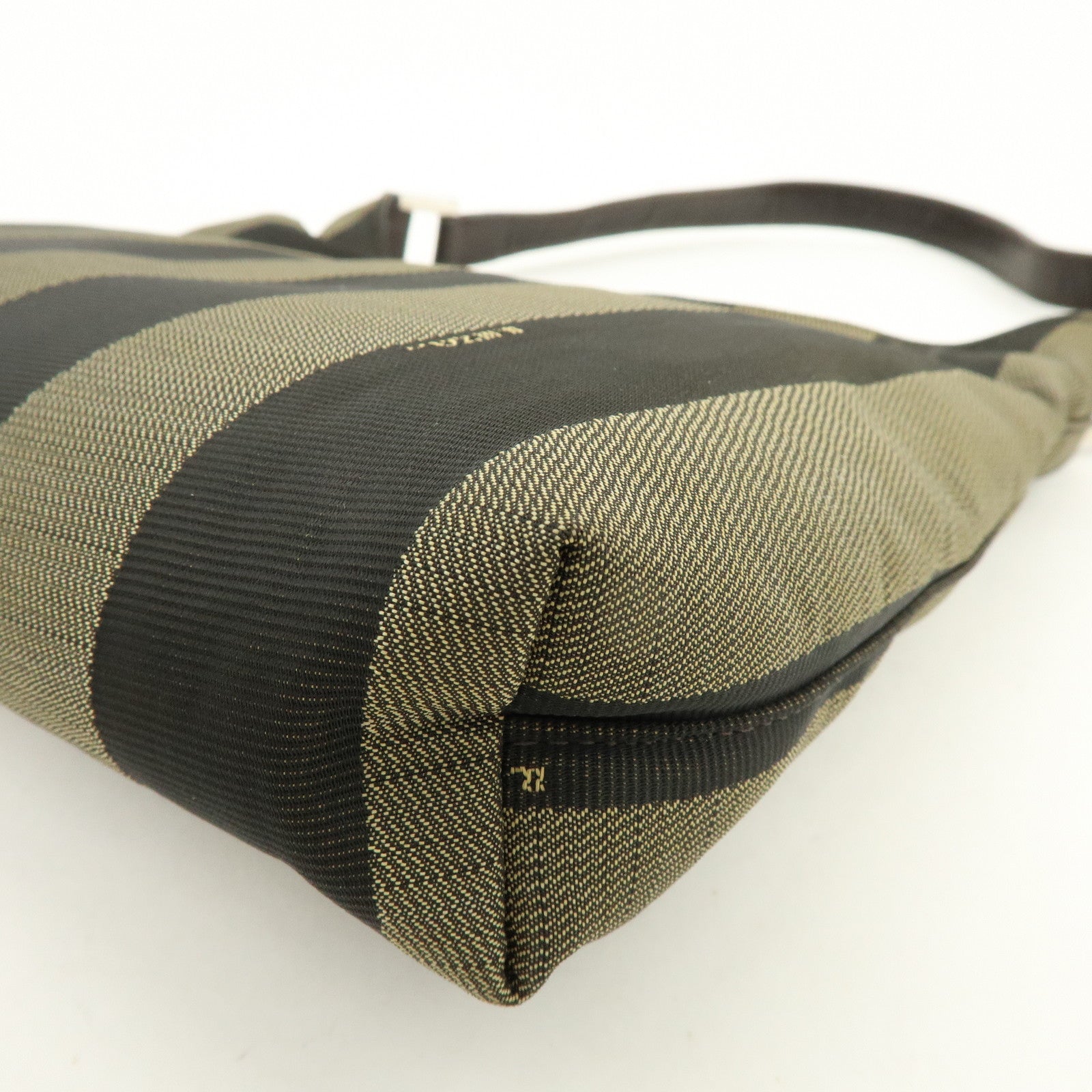 FENDI Pequin Canvas Leather Shoulder Hand Bag Khaki Black 26709