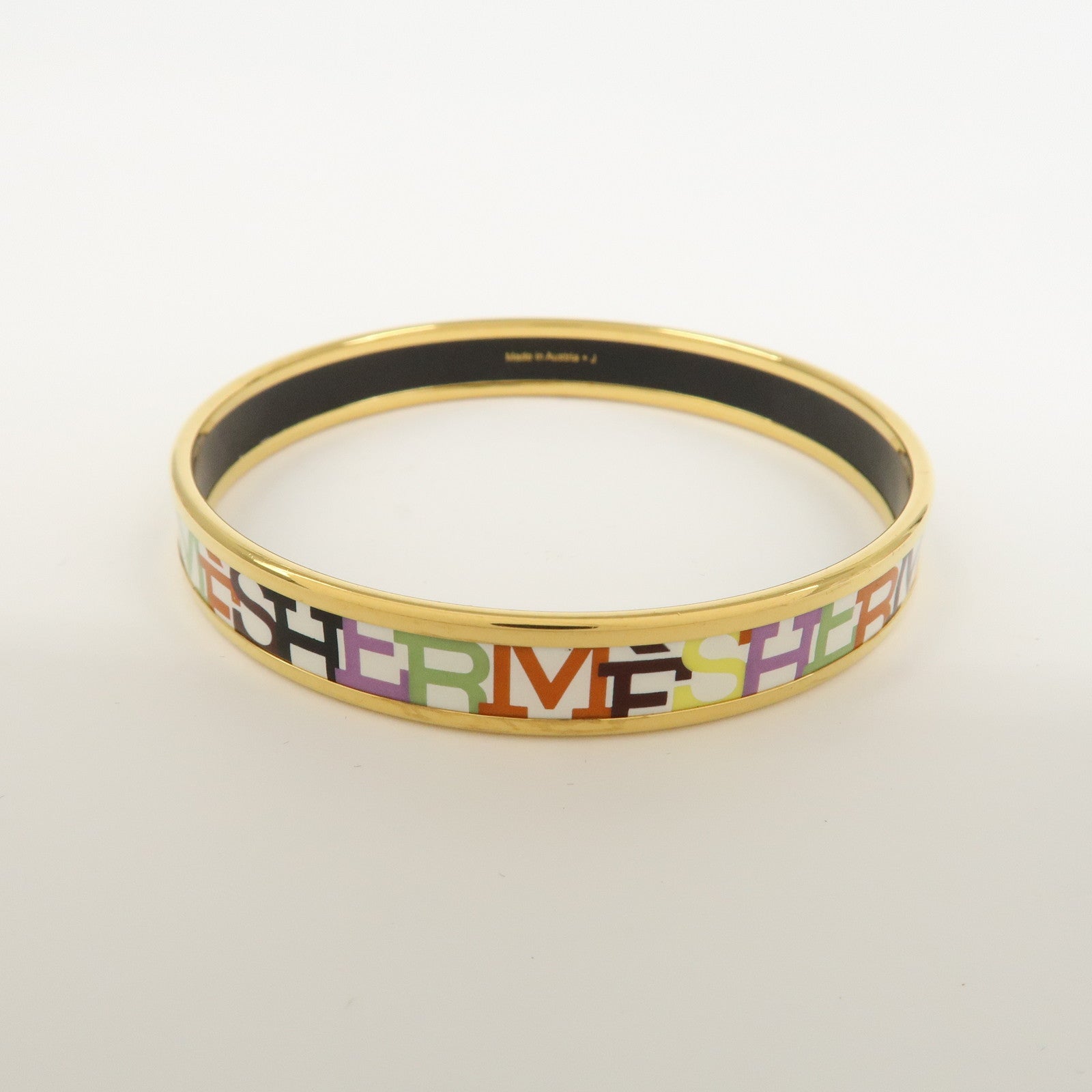 HERMES Email PM Gold Plated Bracelet Bangle Multicolor