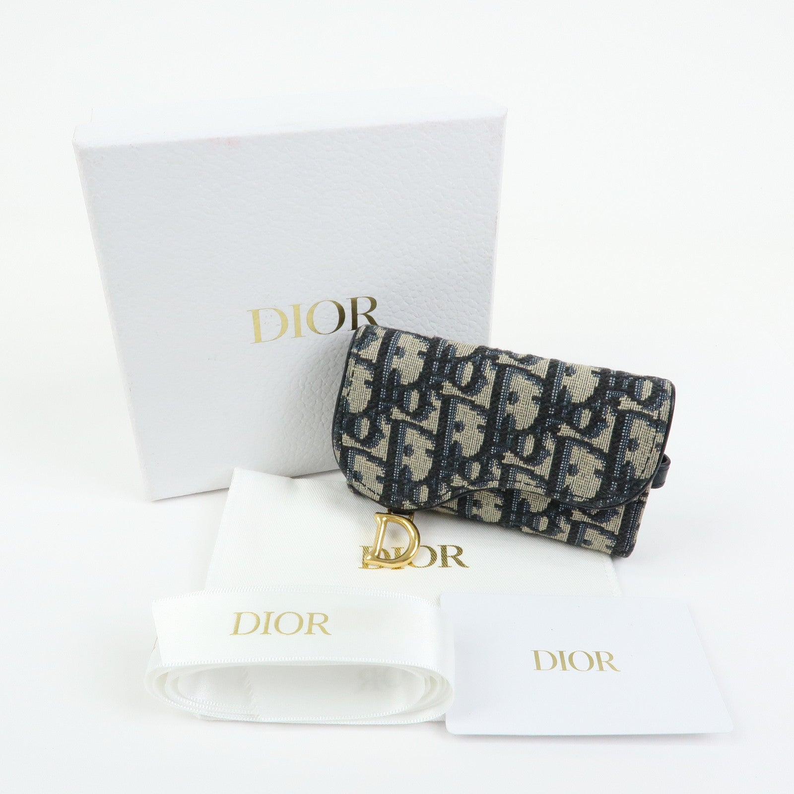 Christian Dior Saddle Oblique Jacquard Canvas Key Case Navy