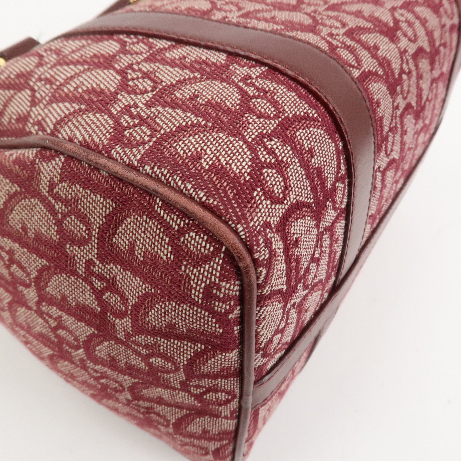 Christian Dior Trotter Jacguard Canvas Leather Boston Hand Bag Red