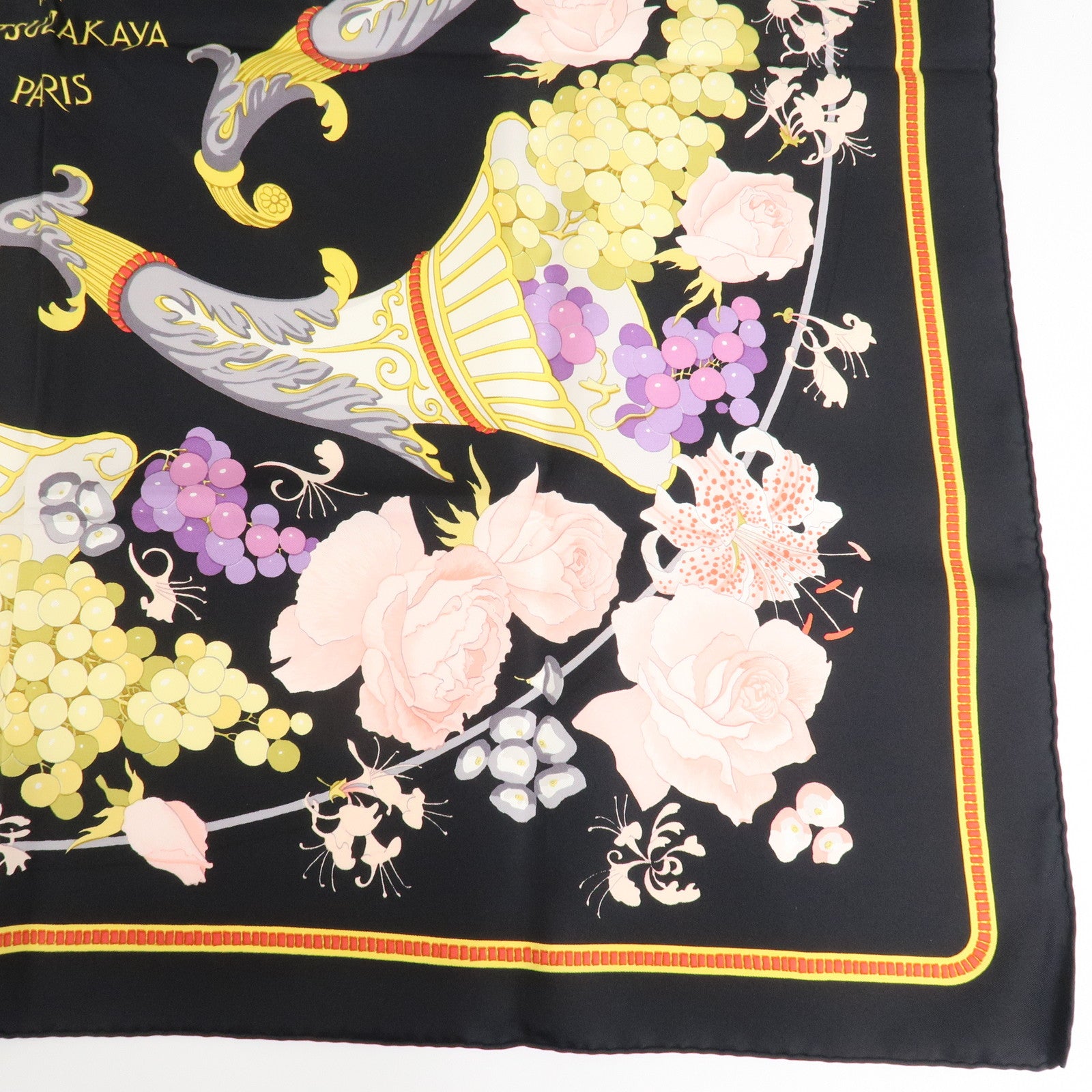 HERMES Carre 90 Silk 100% Scarf MATSUZAKAYA Black Multicolor Used