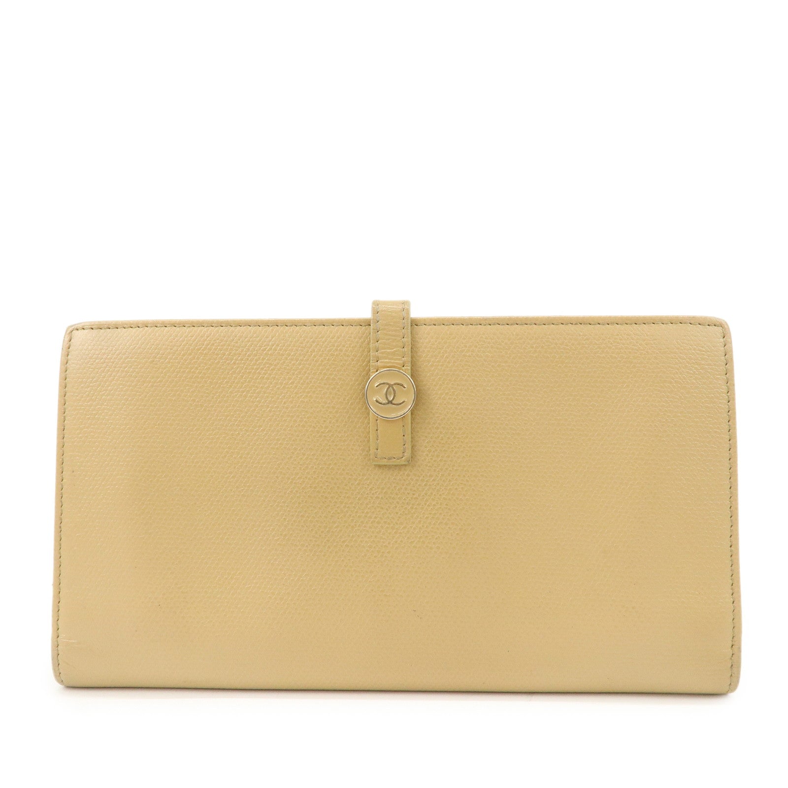 CHANEL COCO Button Leather Double Hook Long Wallet Beige A20905