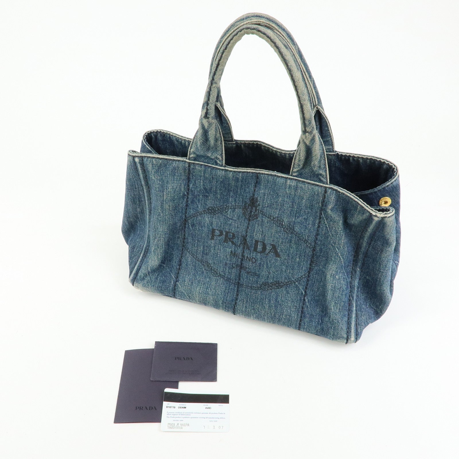 PRADA Logo Canapa Canvas Denim Tote Bag Hand Bag Blue B1877B