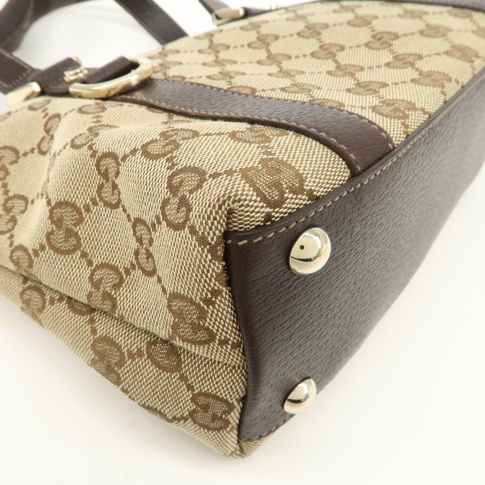 GUCCI Abbey GG Canvas Leather Tote Bag Beige Dark Brown 141471