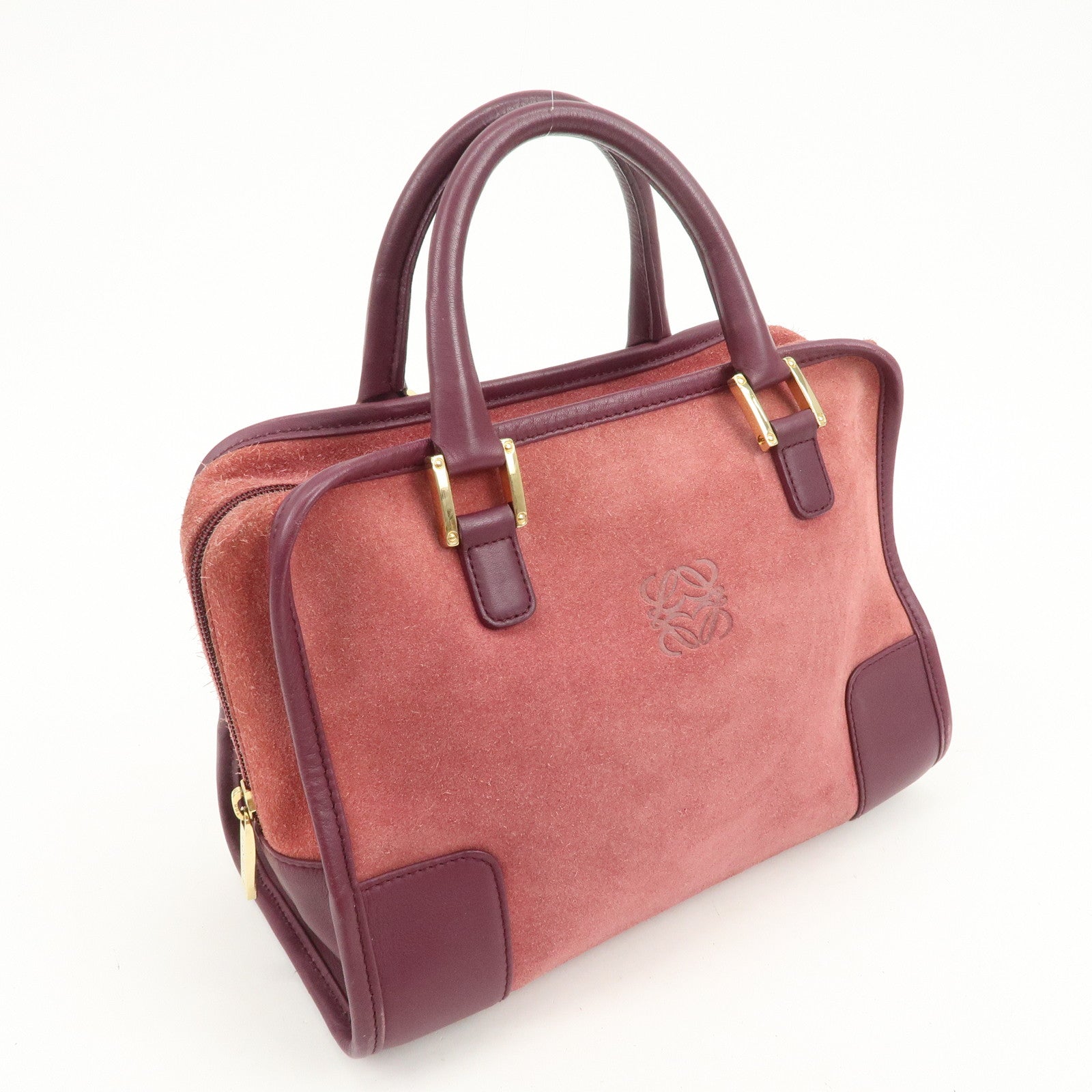 LOEWE Anagram Amazona 28 Suede Leather Hand Bag Pink Purple