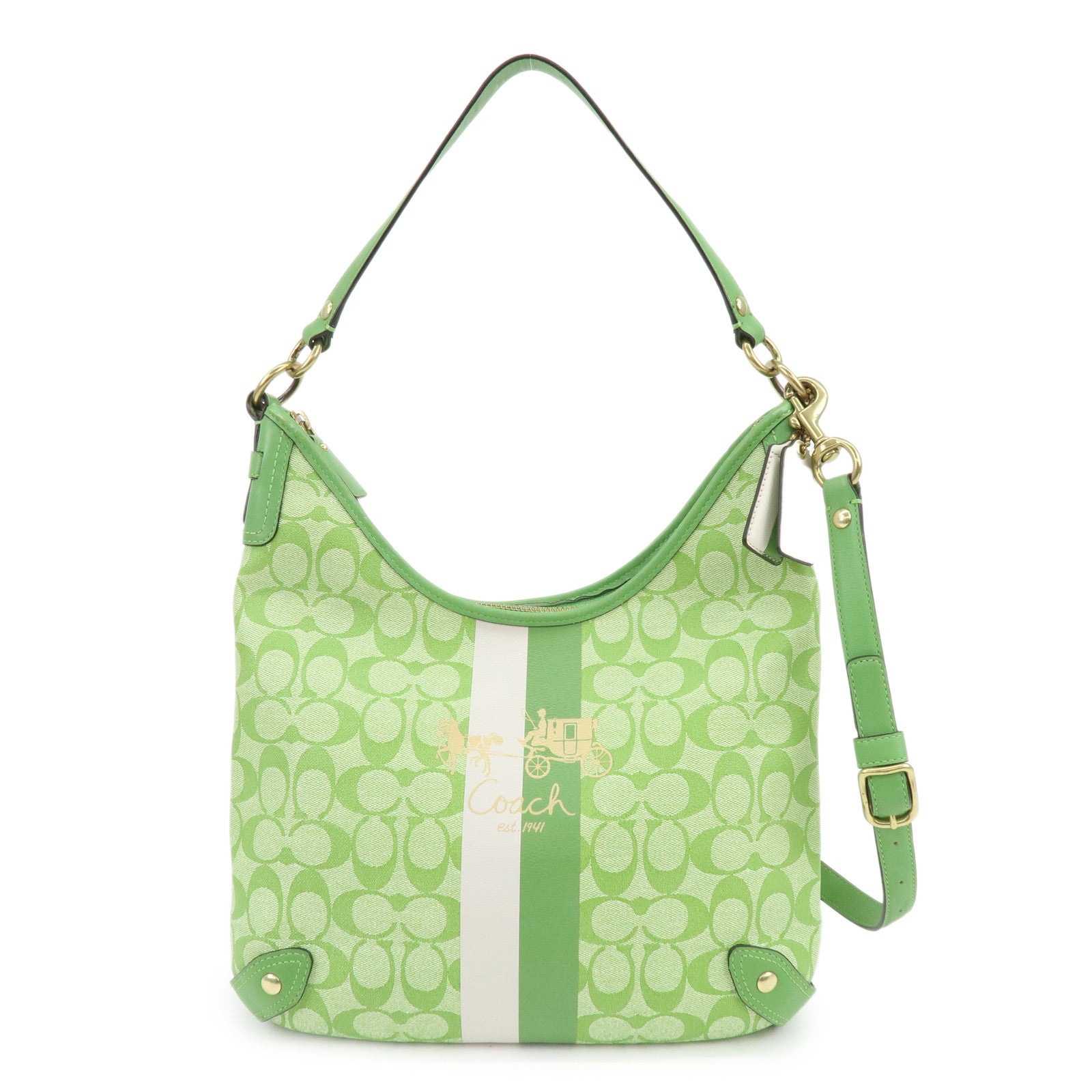 COACH Signature PVC Leather 2Way Bag Shoulder Bag Hand Bag Green