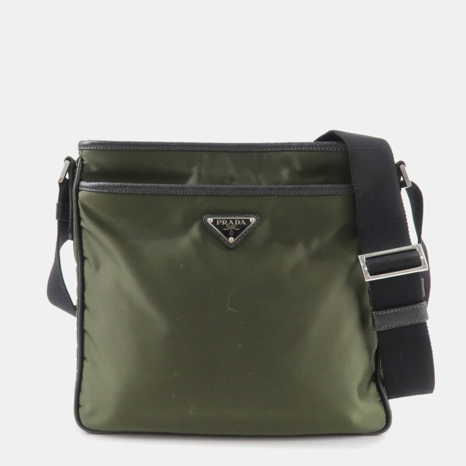 PRADA Triangle Logo TESSUTO+SAFFIAN Leather Nylon Shoulder Bag 2VH797 Used