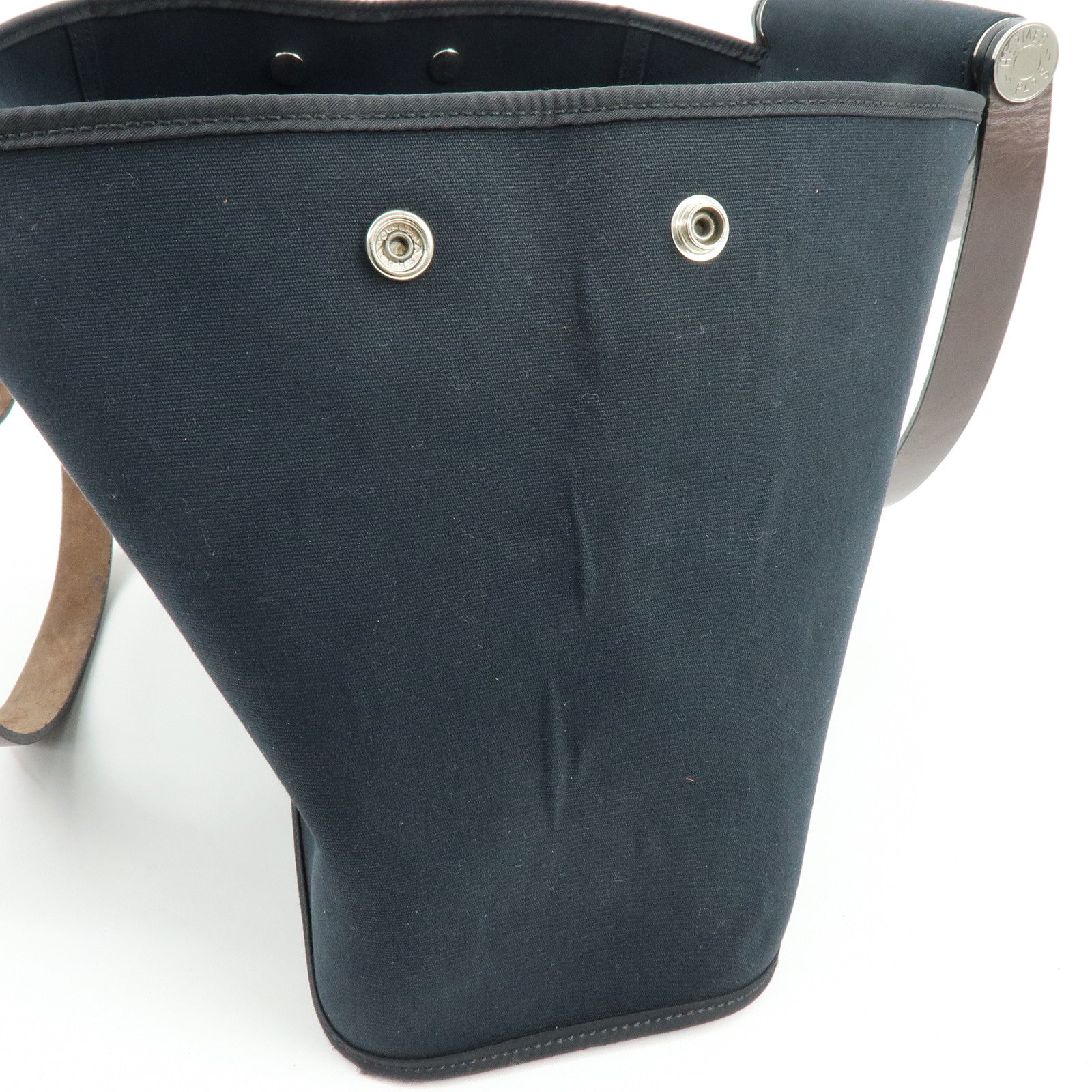 HERMES Cabag Elan PM Toile Officier Leather Tote Bag ▢N Stamped