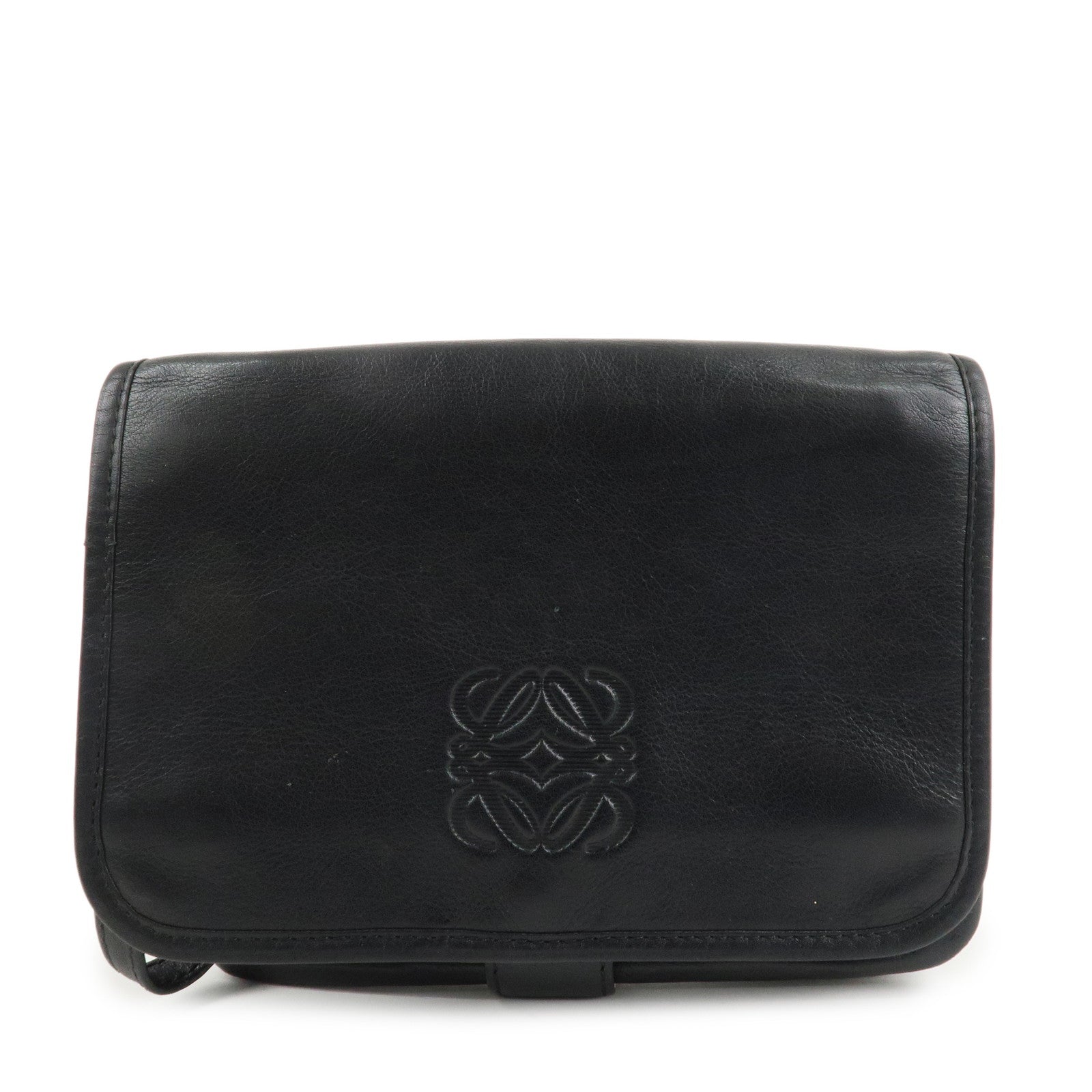 LOEWE Anagram Leather Clutch Bag Black Gold Hardware