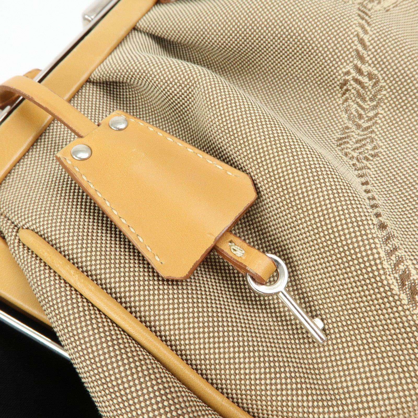 PRADA Logo Jacquard Leather Shoulder Bag Light Brown BR3481