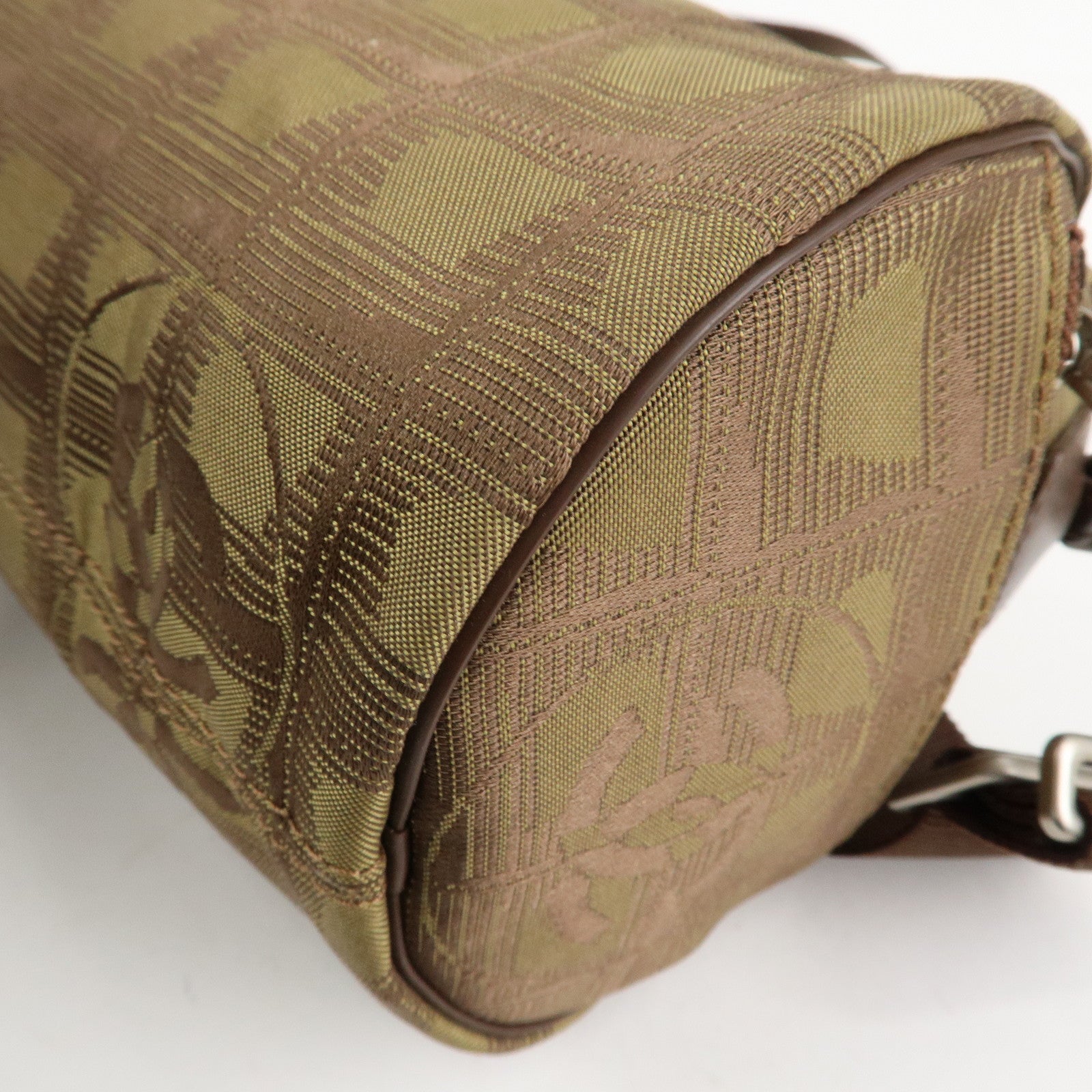 CHANEL New Travel Line Nylon Jacquard Shoulder Bag Khaki Used