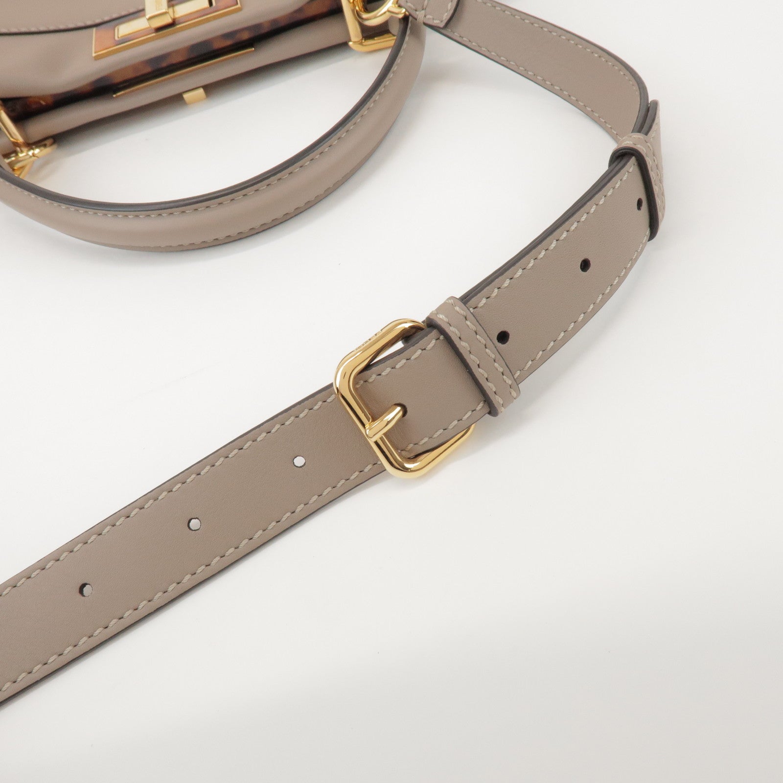 FENDI Peekaboo Leather Medium 2Way Hand Bag Greige Beige 8BN290